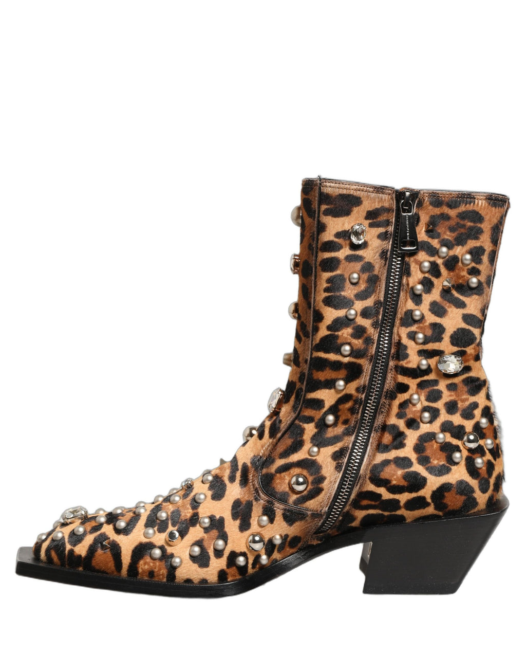 Chaussures homme Dolce & Gabbana, bottines mi-mollet marron à imprimé léopard orné de détails brillants.