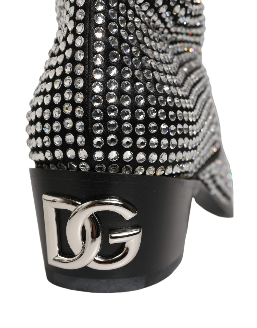 Bottines noires Dolce & Gabbana ornées de cristaux, chaussures élégantes à la cheville avec décoration brillante.