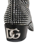Bottines noires Dolce & Gabbana ornées de cristaux, chaussures élégantes à la cheville avec décoration brillante.