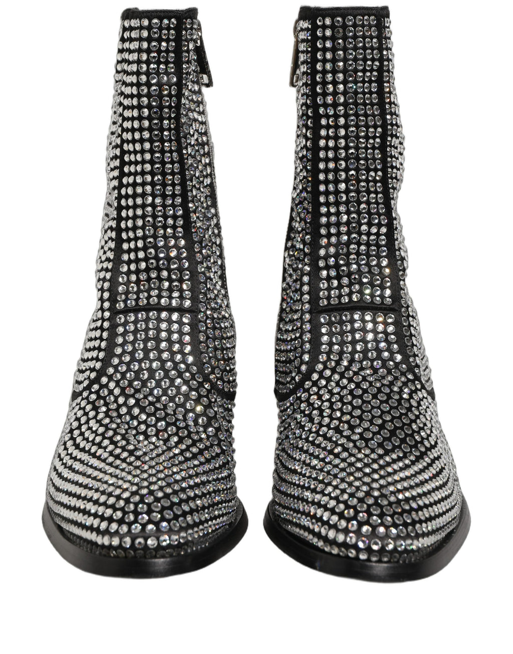 Chaussures bottines noires Dolce & Gabbana avec cristaux ornés, semelle en cuir et design élégant pour femmes.