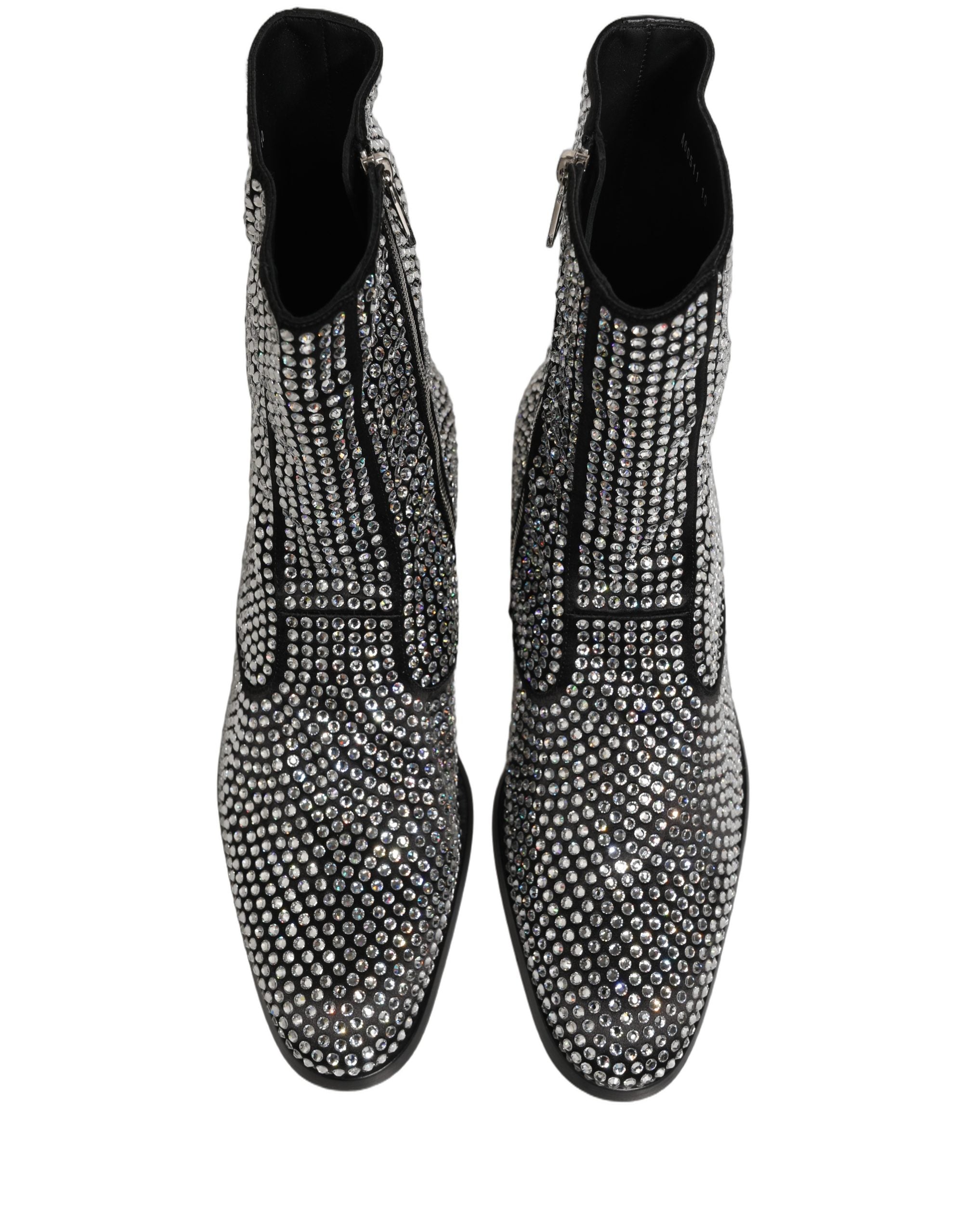 Bottes ankle noires Dolce & Gabbana ornées de cristaux brillants et embellissements élégants.