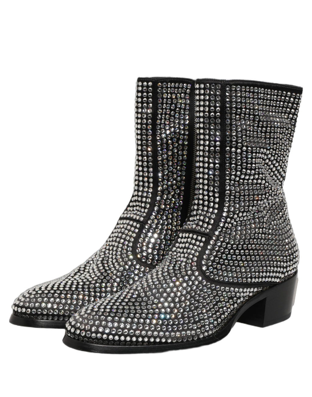 Bottes ankle Dolce & Gabbana noires avec embellissements en cristal, style élégant et sophistiqué, vue de côté.