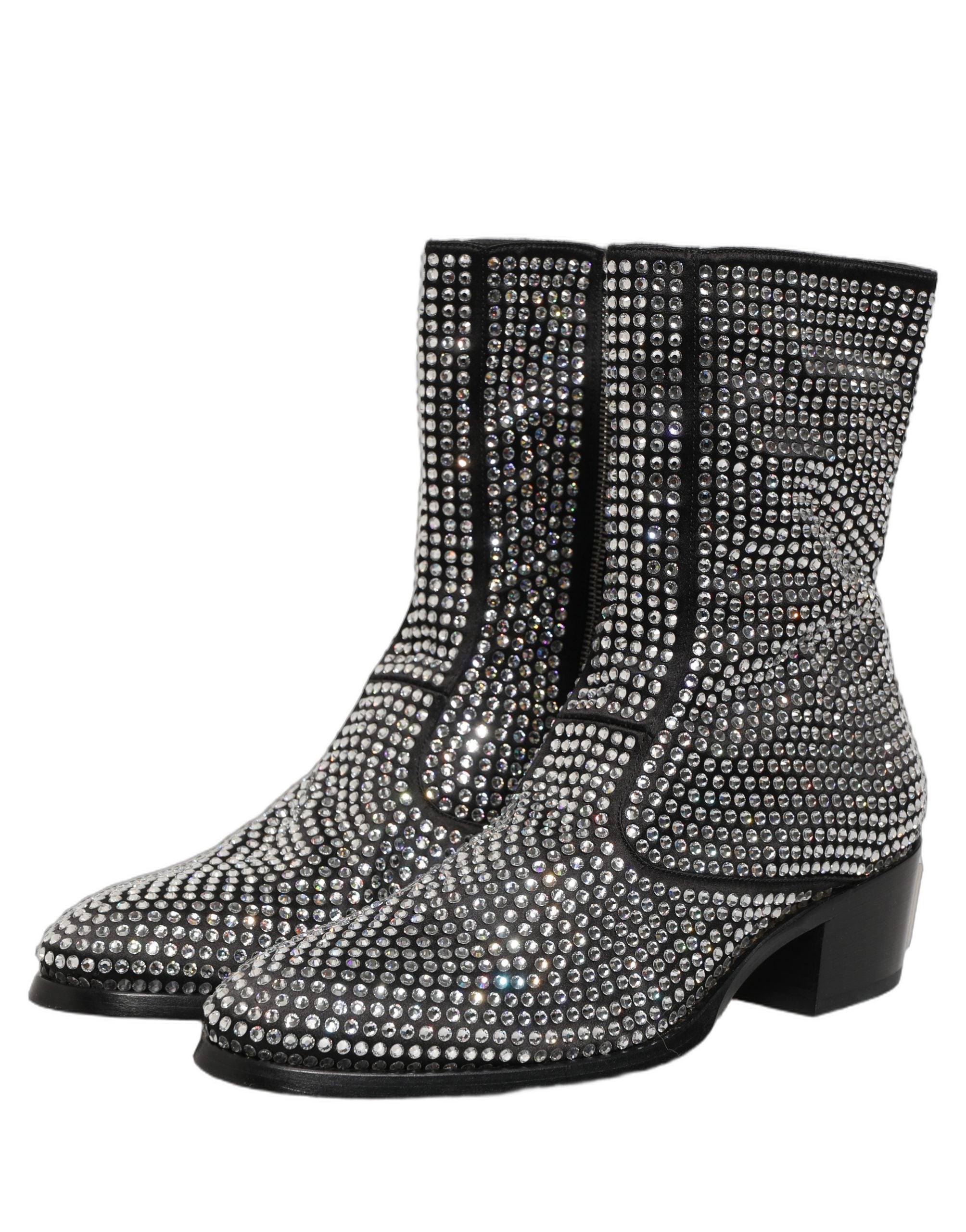 Bottes ankle Dolce & Gabbana noires avec embellissements en cristal, style élégant et sophistiqué, vue de côté.