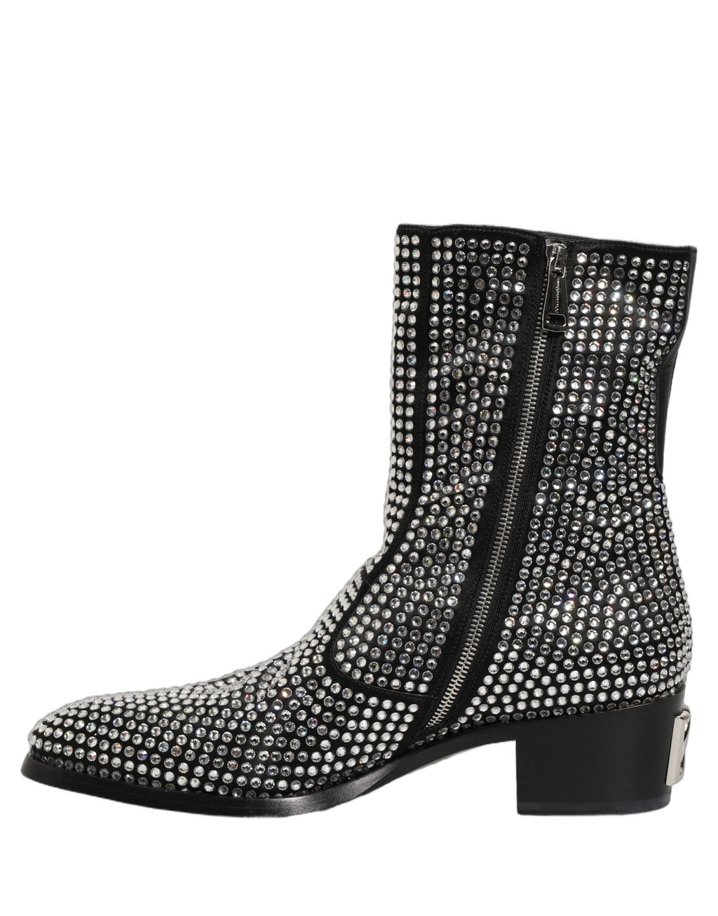 Bottes ankle noires Dolce & Gabbana ornées de cristaux brillants et détails élégants, chaussures de mode sophistiquées.