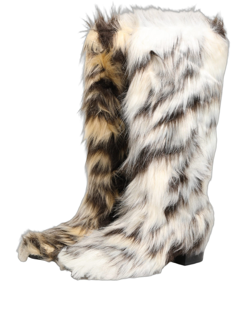 Bottines hautes en fausse fourrure multicolore de Dolce & Gabbana, chaussures élégantes pour femmes.
