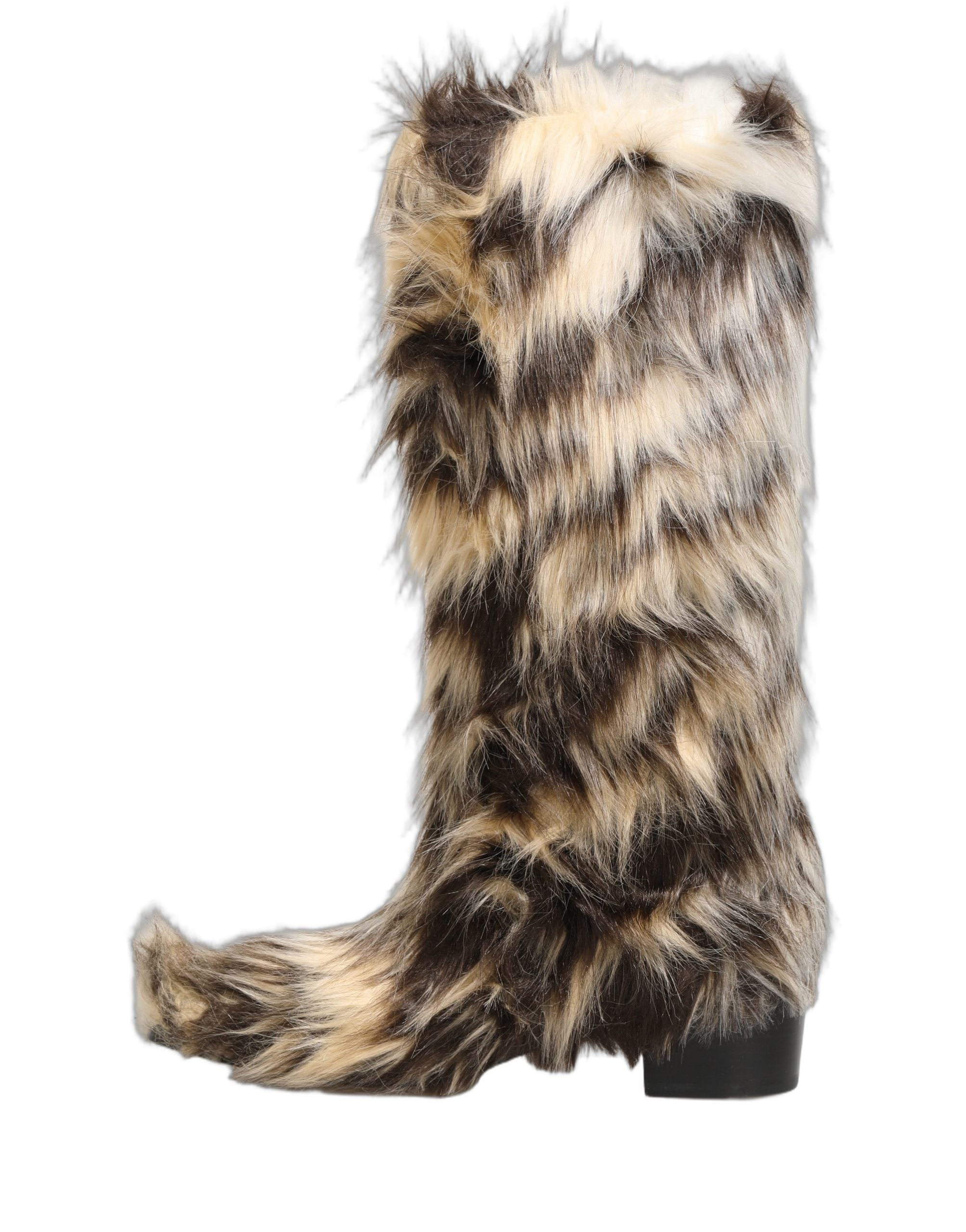 Bottes hautes en fausse fourrure multicolore Dolce & Gabbana, chaussures élégantes pour femmes.