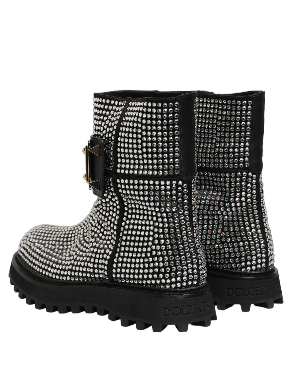 Bottes courtes noires Dolce & Gabbana ornées de cristaux scintillants, élégantes et sophistiquées.