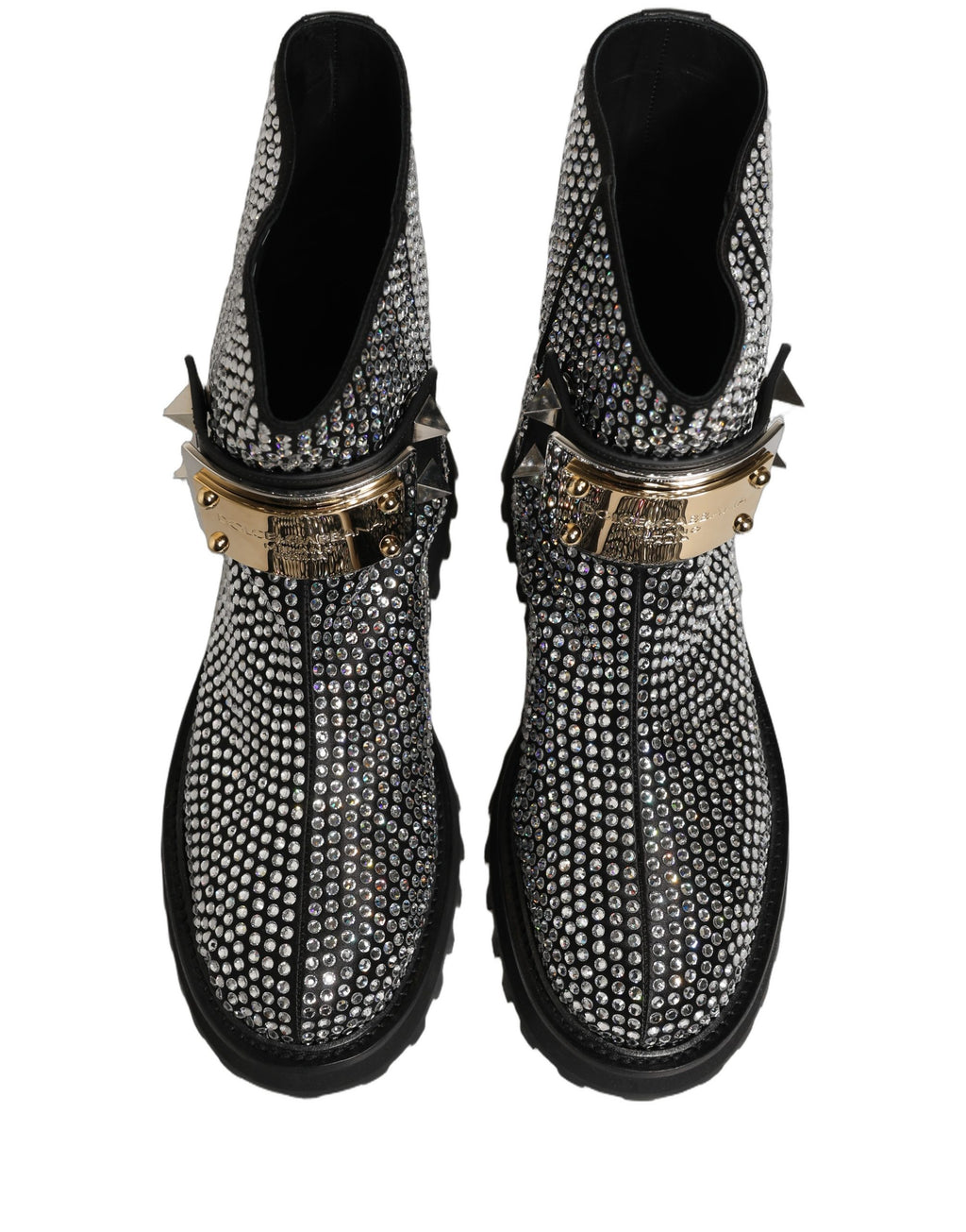 Bottes courtes noires Dolce & Gabbana avec embellissements en cristaux, style élégant et sophistiqué.