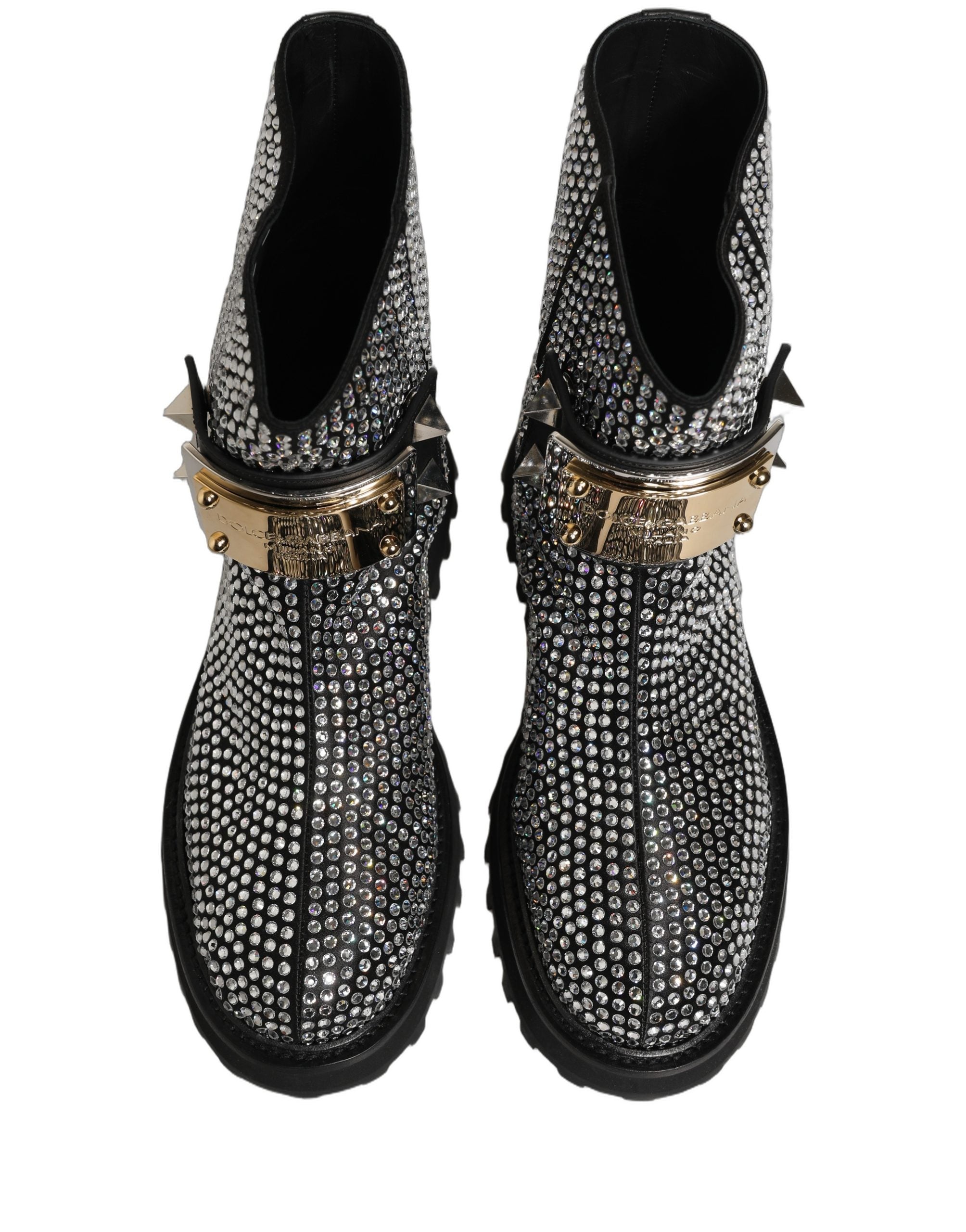 Bottes courtes noires Dolce & Gabbana avec embellissements en cristaux, style élégant et sophistiqué.