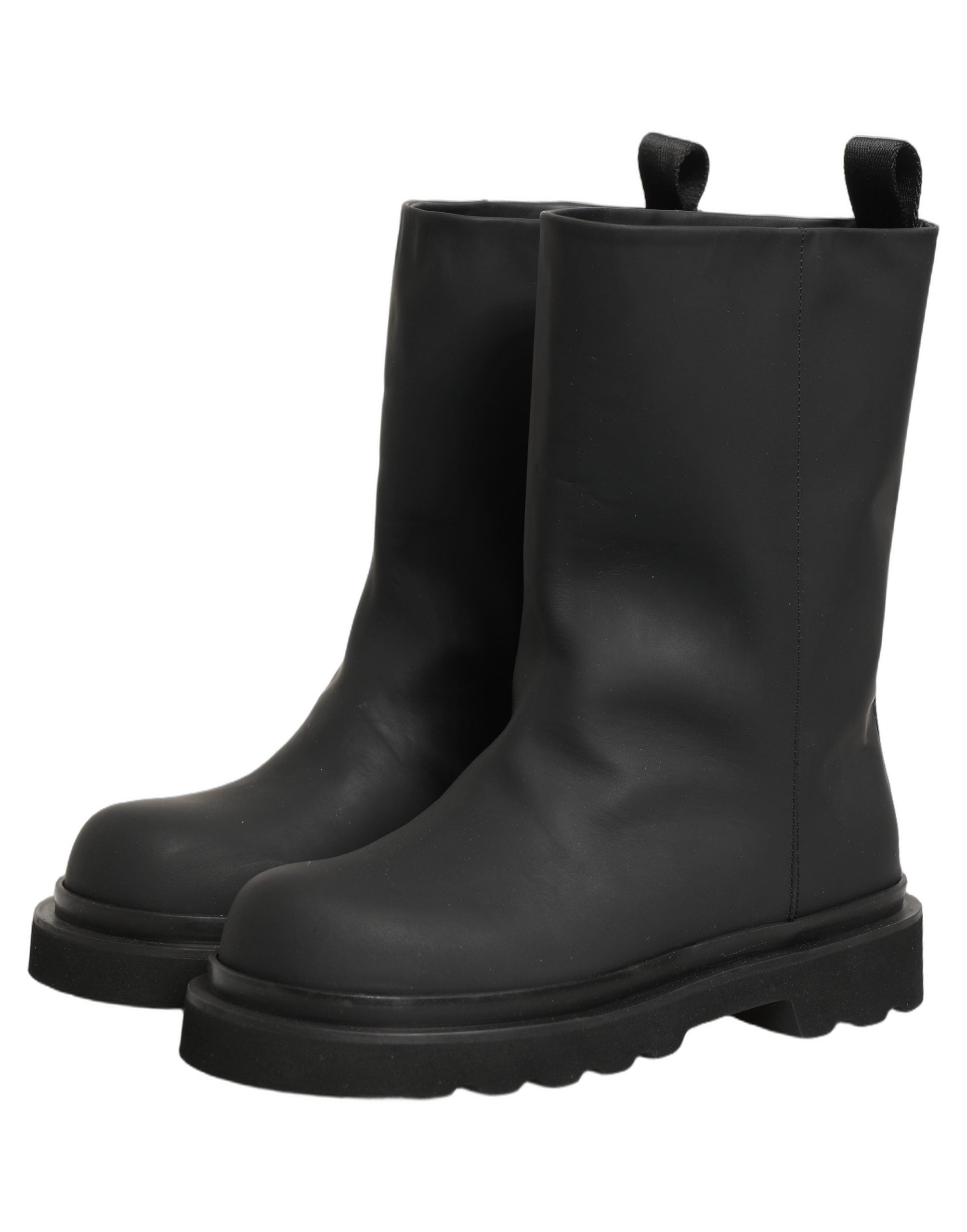 Bottes noires en cuir pour homme de taille mi-mollet avec semelle épaisse, style chunky, de la marque Dolce & Gabbana.