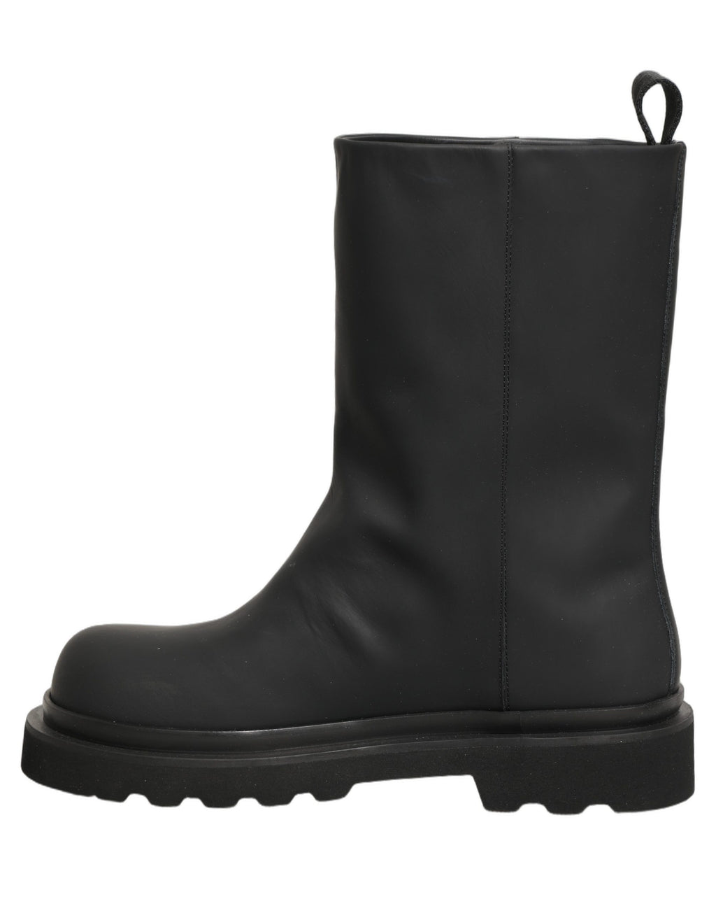 Bottes pour hommes en cuir noir Dolce & Gabbana, mi-mollet, à talon épais, style chunky et élégant.