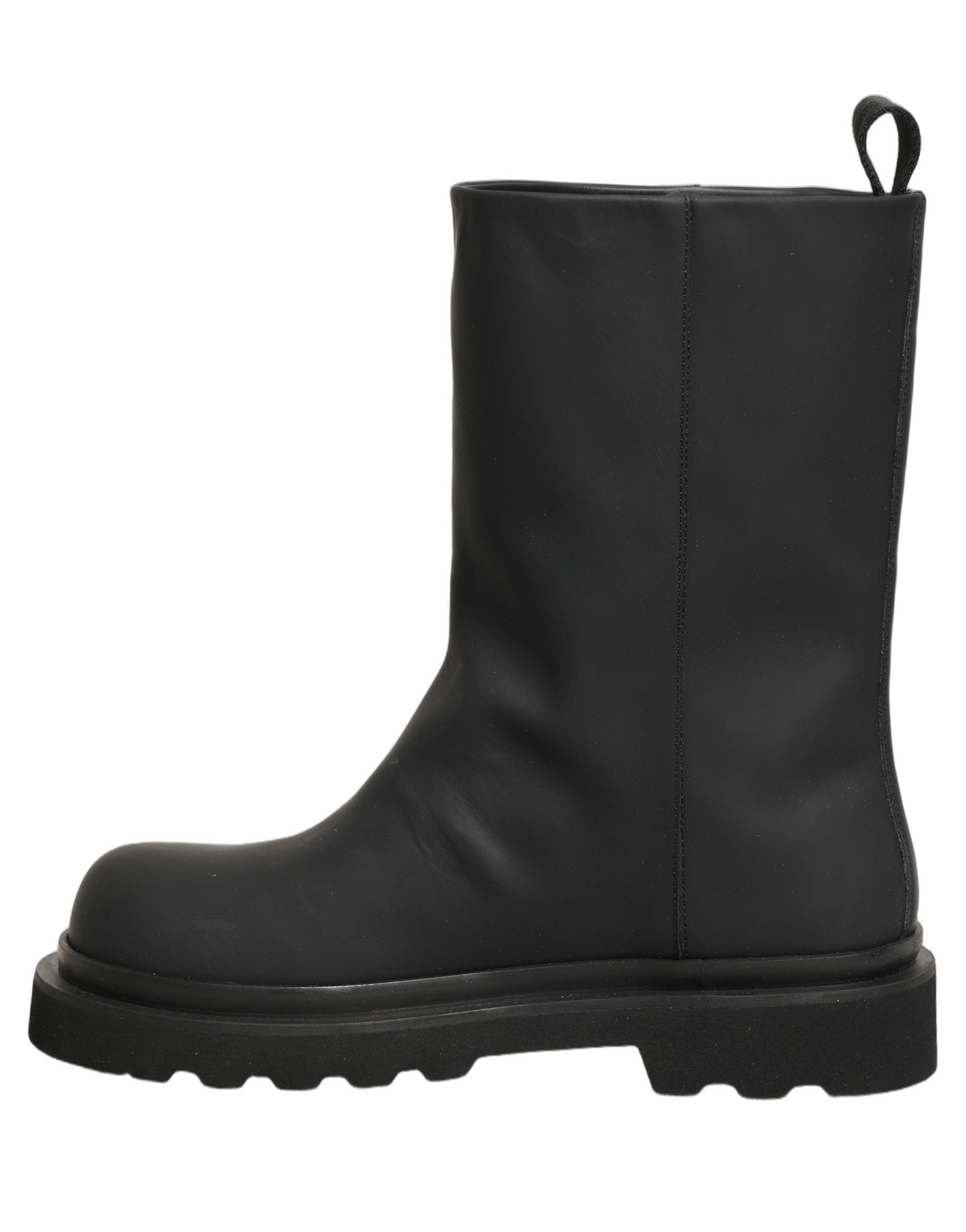 Bottes pour hommes en cuir noir Dolce & Gabbana, mi-mollet, à talon épais, style chunky et élégant.