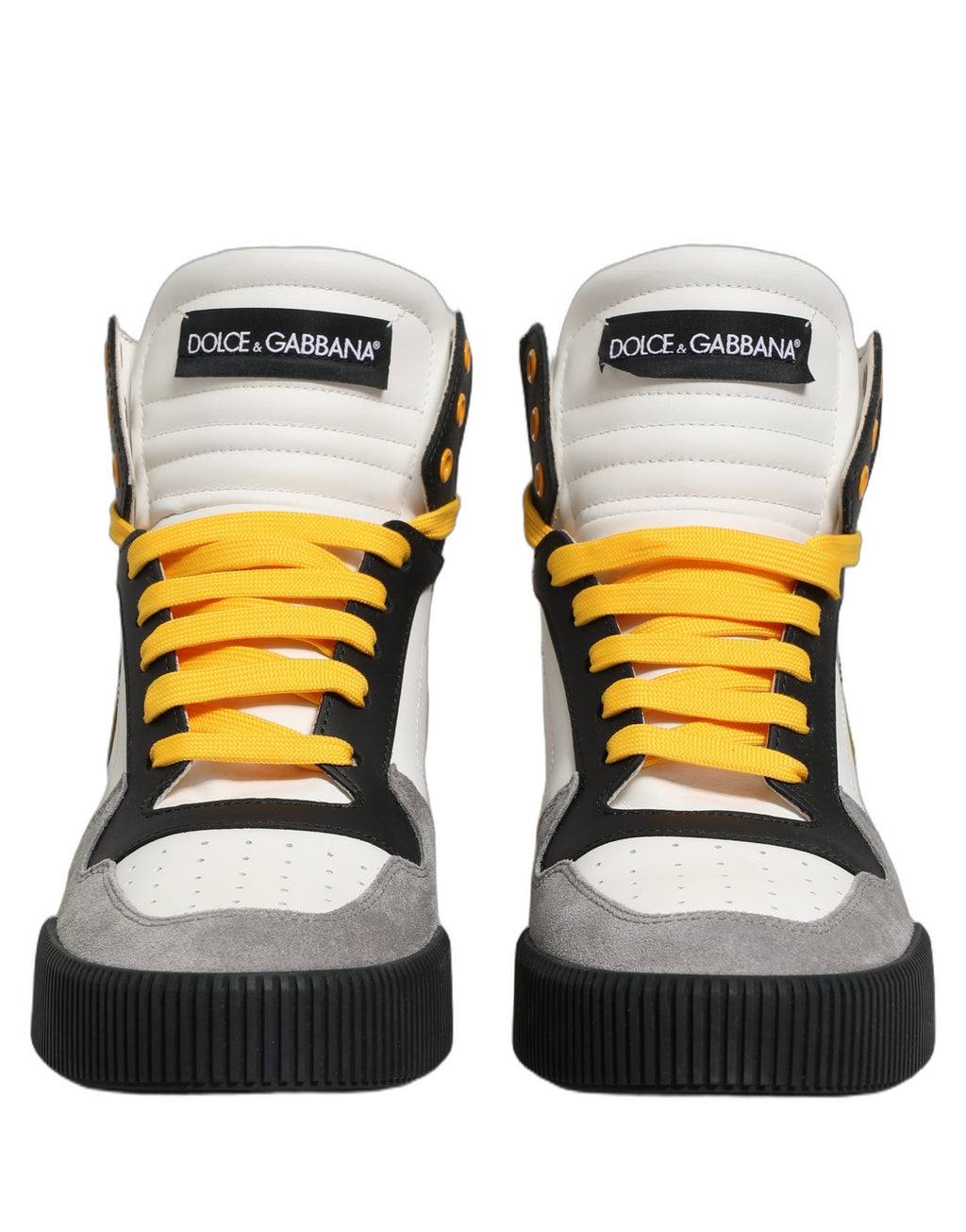 Chaussures sneakers montantes en cuir multicolore de Dolce & Gabbana, style moderne et élégant.