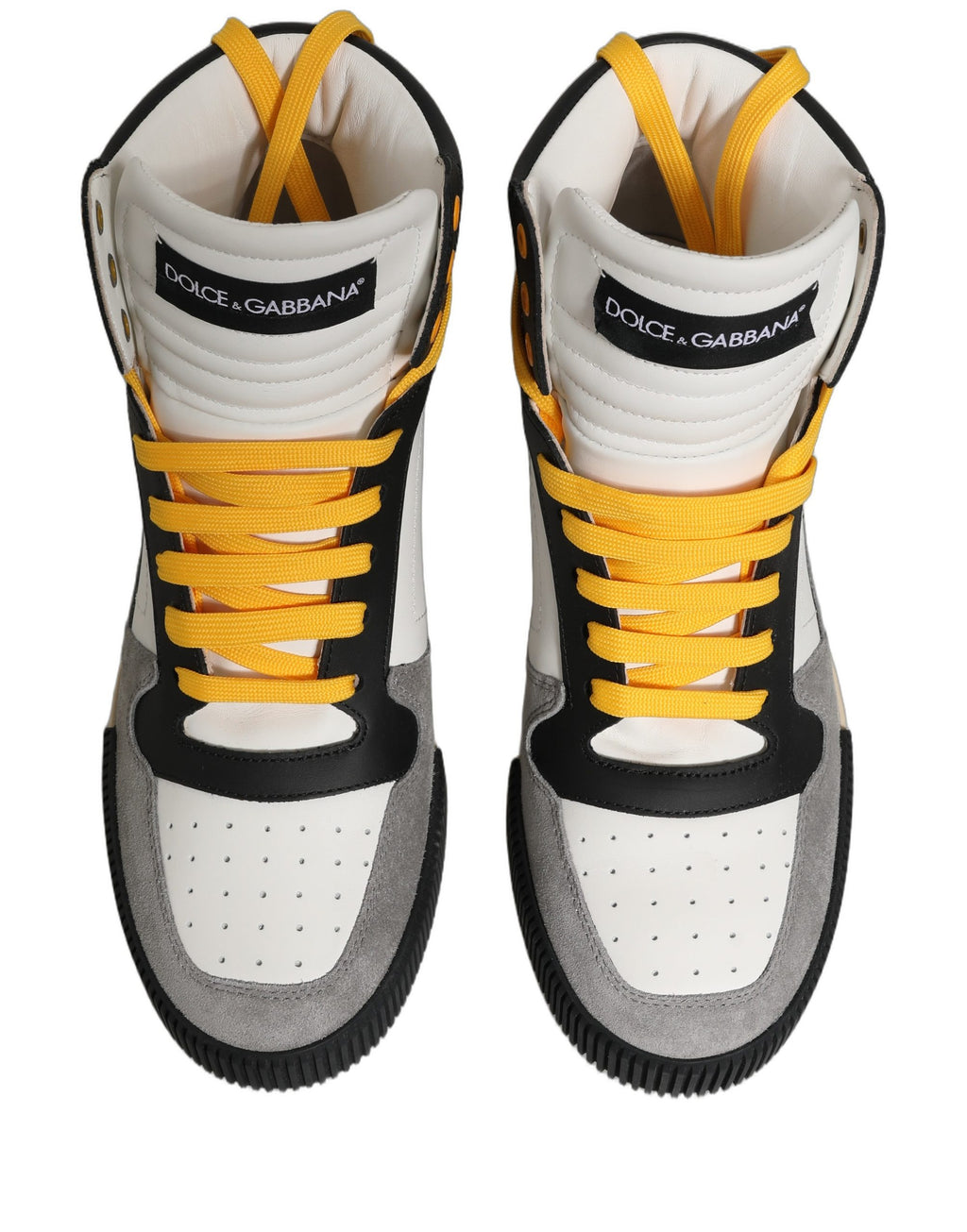 Chaussures sneakers montantes en cuir multicolore de Dolce & Gabbana, style tendance et détails colorés.