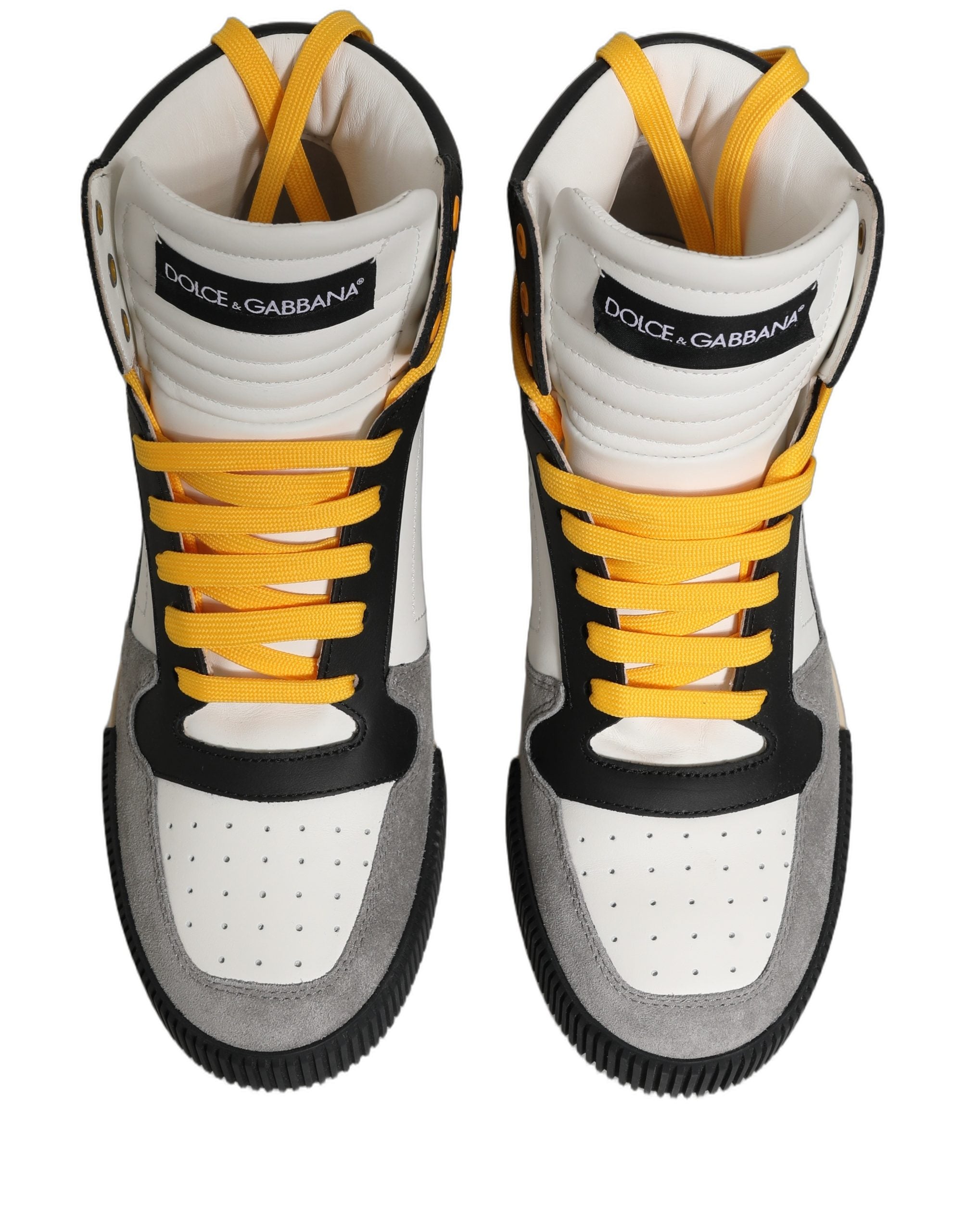 Chaussures sneakers montantes en cuir multicolore de Dolce & Gabbana, style tendance et détails colorés.