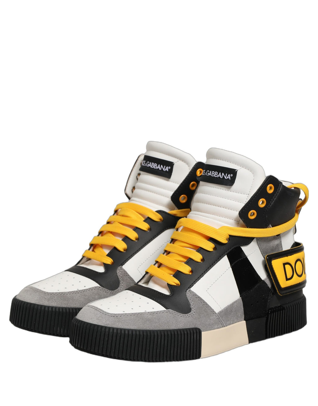 Chaussures sneakers montantes en cuir multicolore Dolce & Gabbana, style moderne et coloré, vue de face.