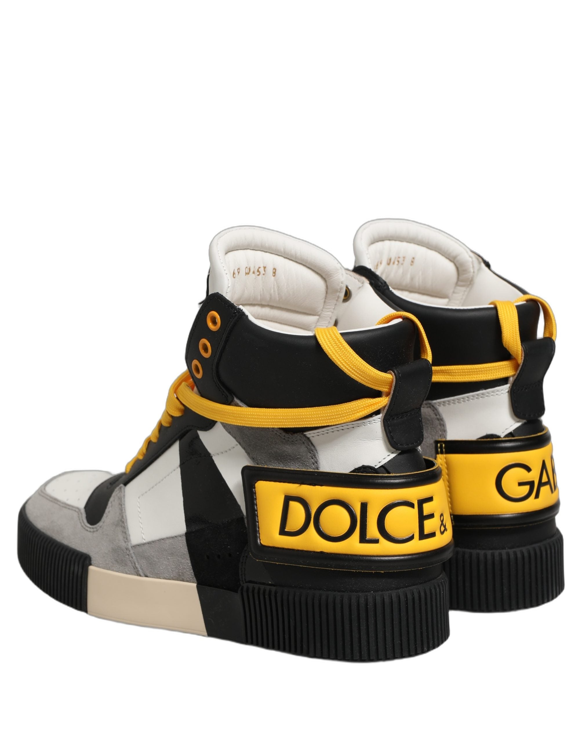 Chaussures sneakers montantes en cuir multicolore de Dolce & Gabbana, design élégant et moderne.