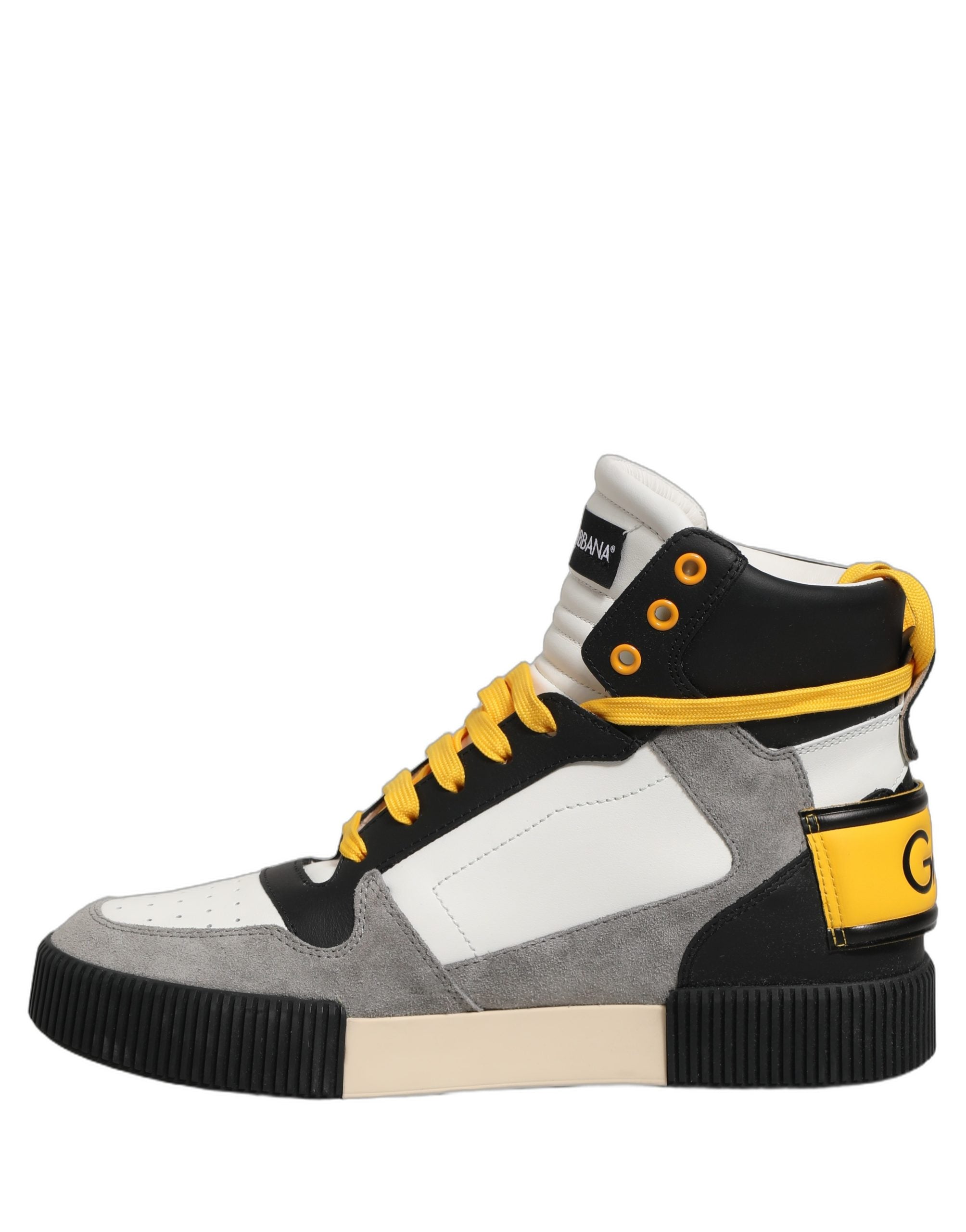 Chaussures sneakers montantes en cuir multicolore de Dolce & Gabbana, style moderne et tendance, vue de face avec détails colorés