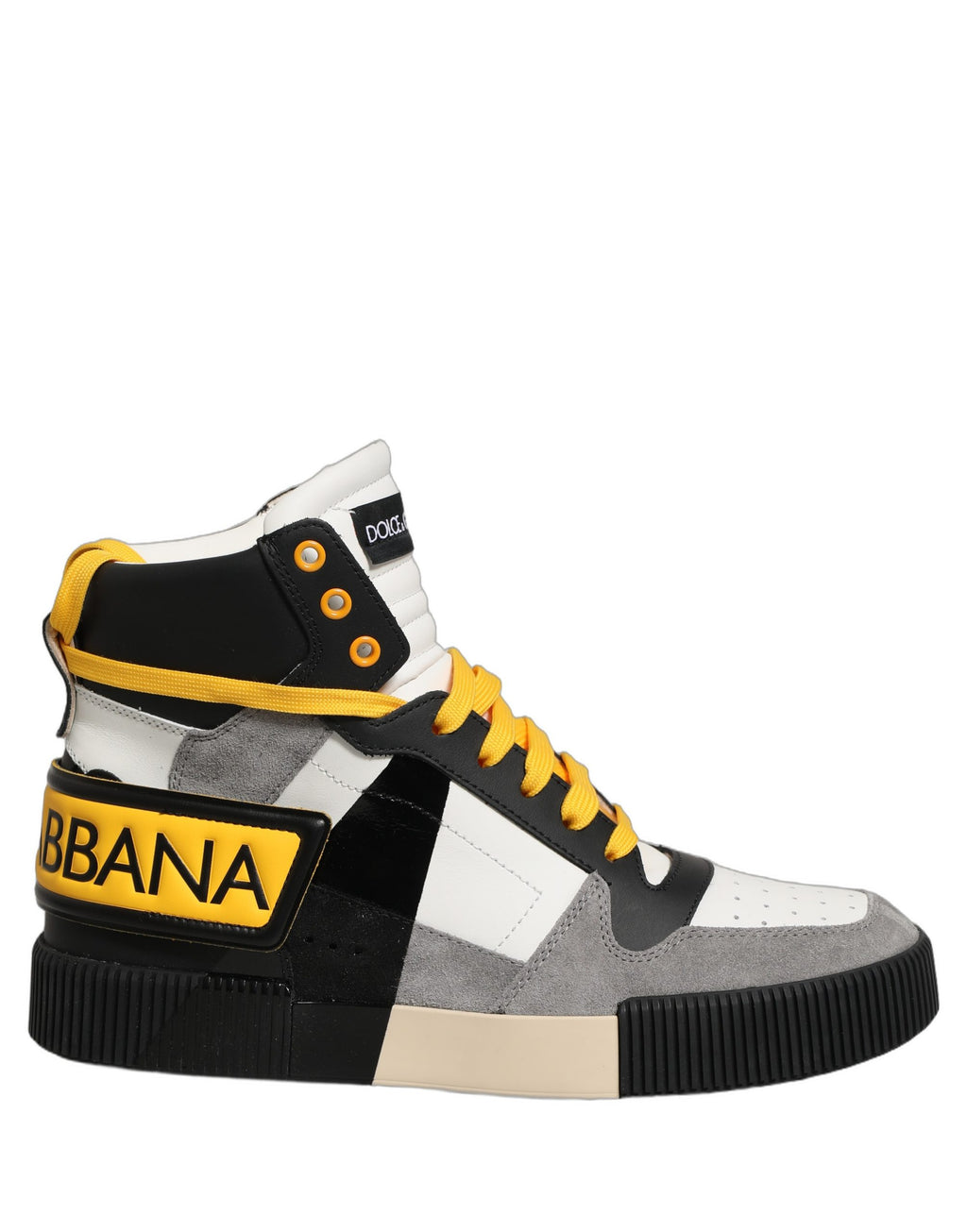 Chaussures de sneakers montantes en cuir multicolore Dolce & Gabbana, détails colorés et design élégant visible sur l'image.