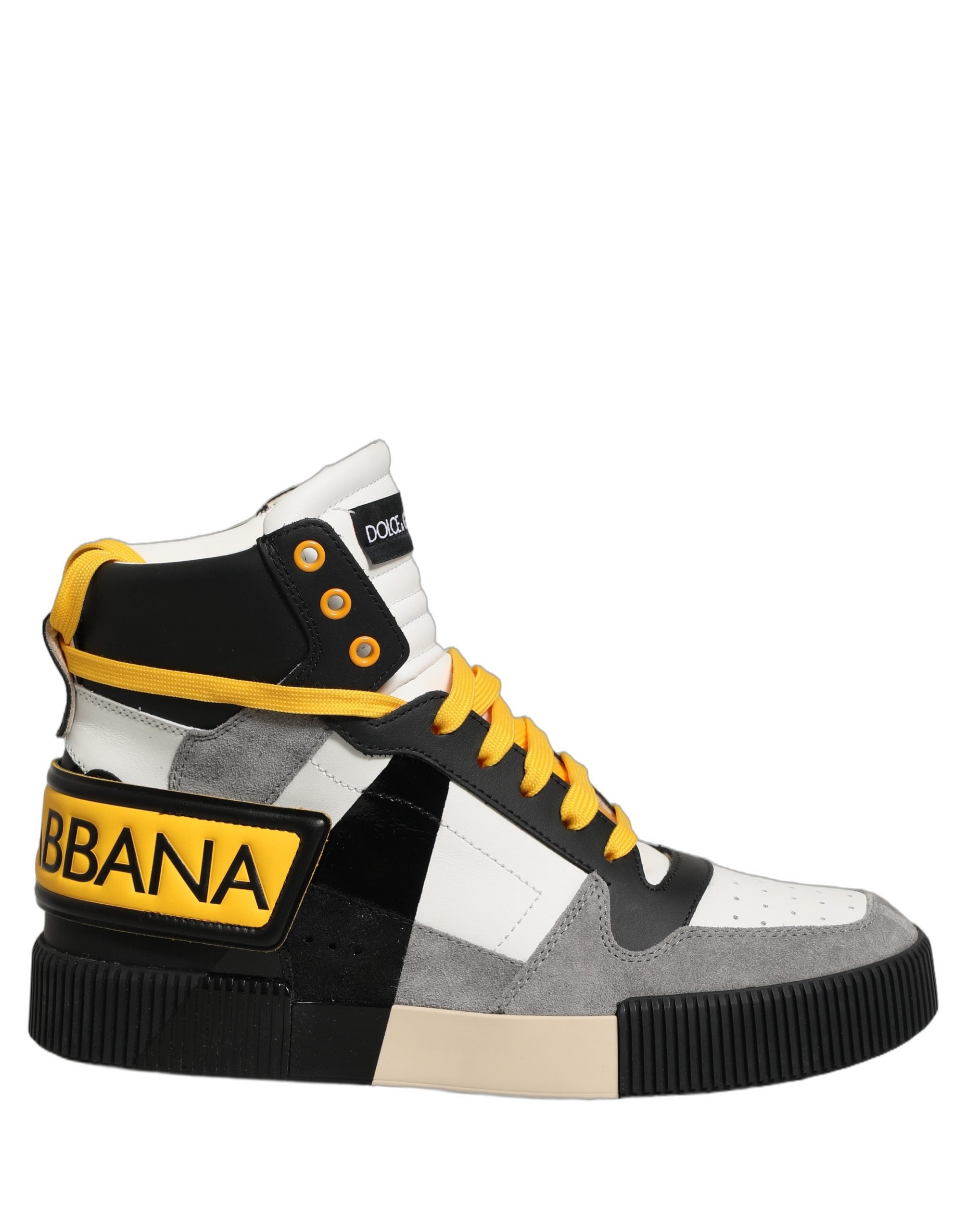 Chaussures de sneakers montantes en cuir multicolore Dolce & Gabbana, détails colorés et design élégant visible sur l'image.