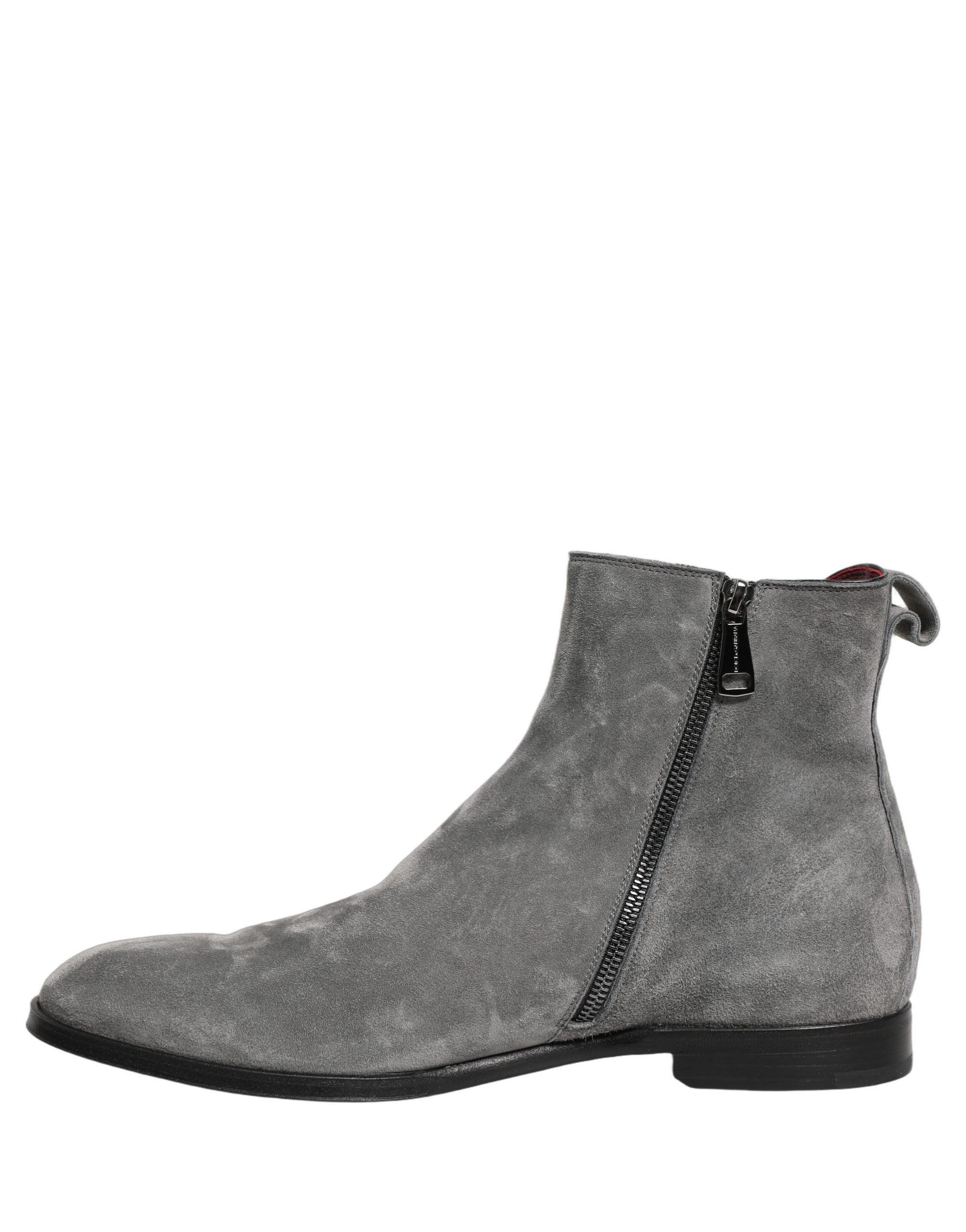 Chaussures Chelsea en cuir suédé gris de Dolce & Gabbana, style élégant et moderne pour hommes.