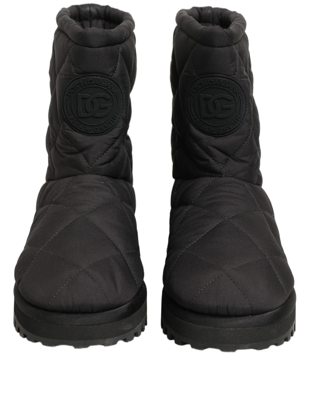 Bottes mi-mollet noires en effet matelassé de Dolce & Gabbana, chaussures élégantes en cuir pour femme