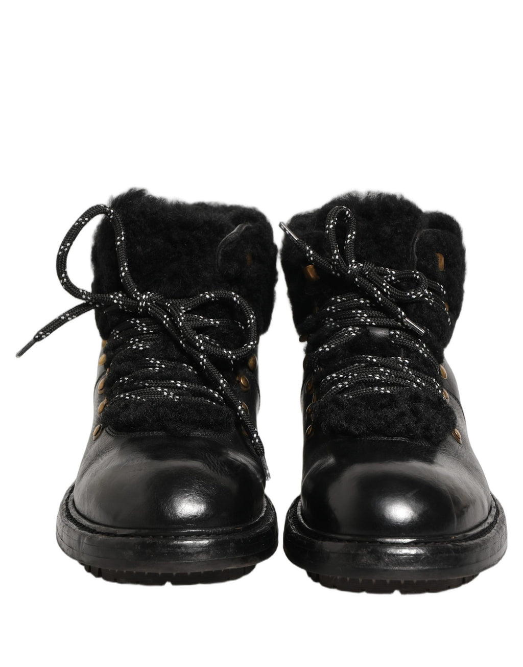 Dolce & Gabbana Schwarze Trekking Pelz Schnürleder Boots Schuhe
