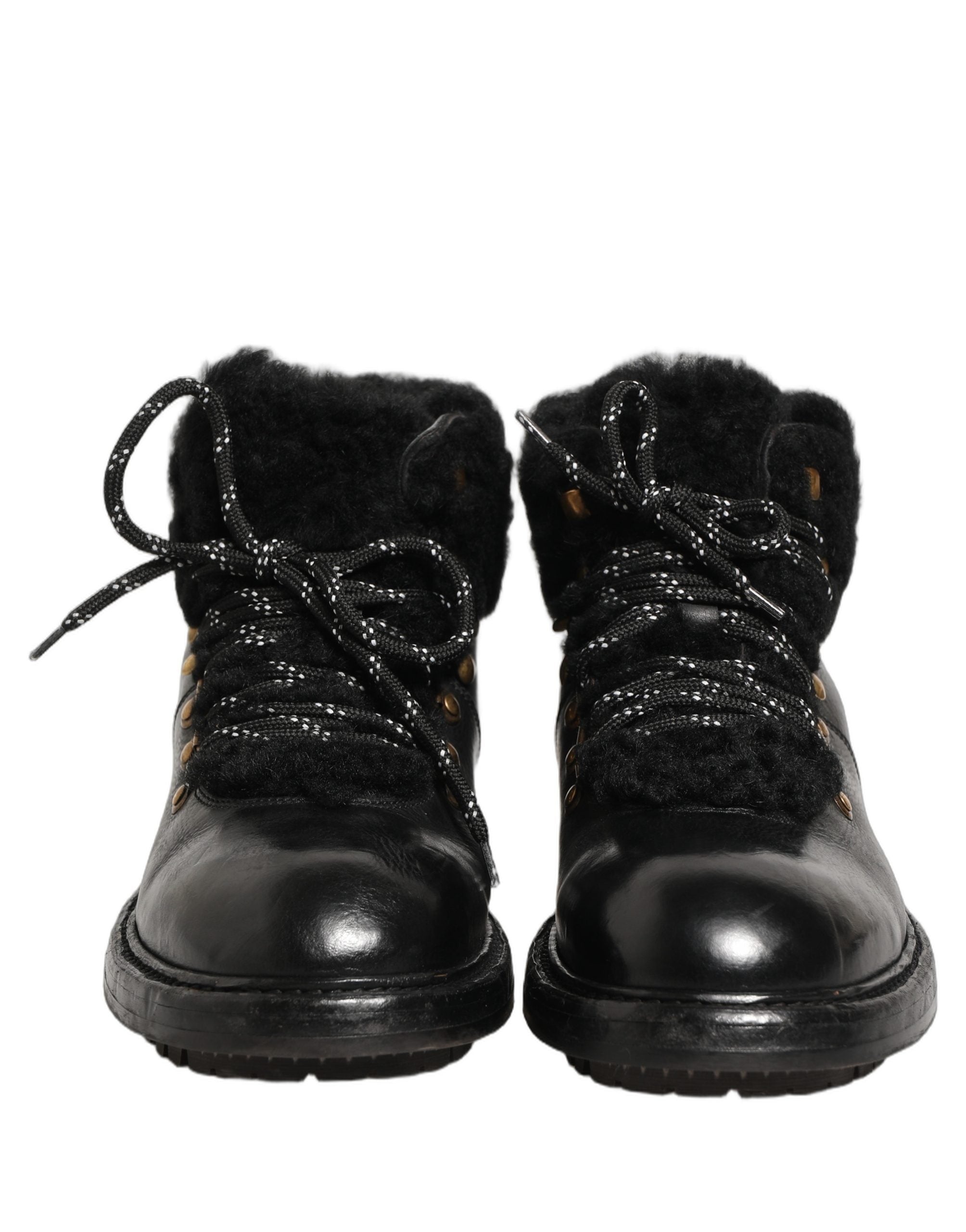 Dolce & Gabbana Schwarze Trekking Pelz Schnürleder Boots Schuhe