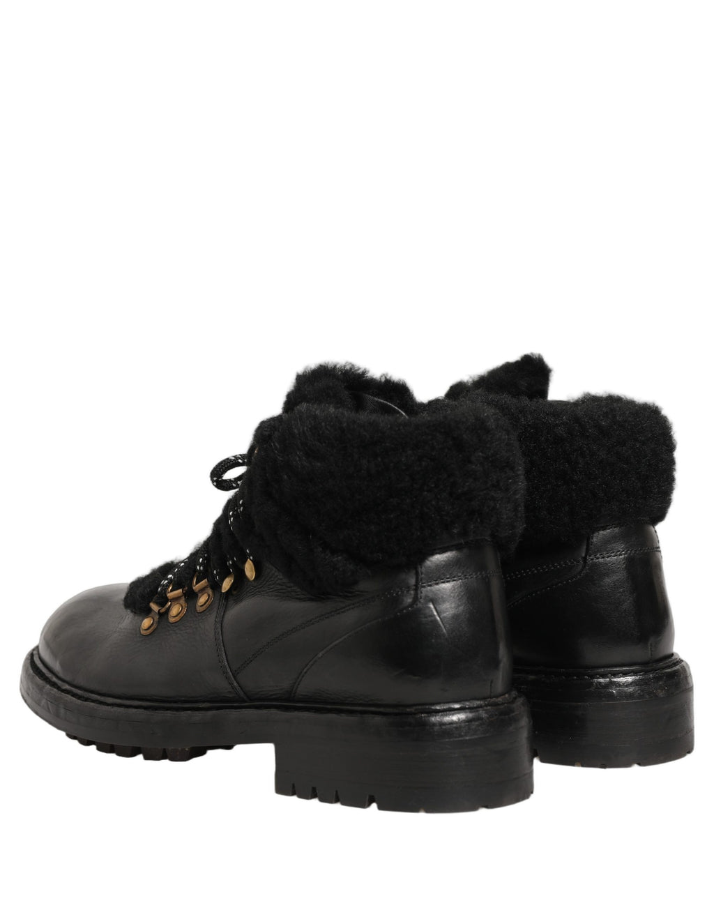 Dolce & Gabbana Schwarze Trekking Pelz Schnürleder Boots Schuhe