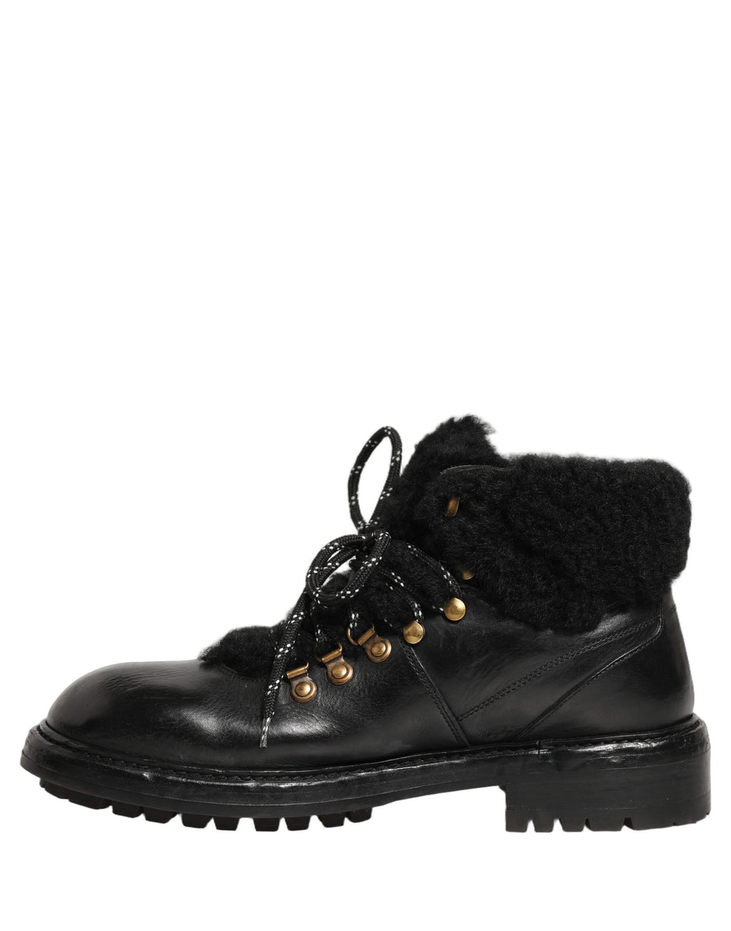 Dolce & Gabbana Schwarze Trekking Pelz Schnürleder Boots Schuhe