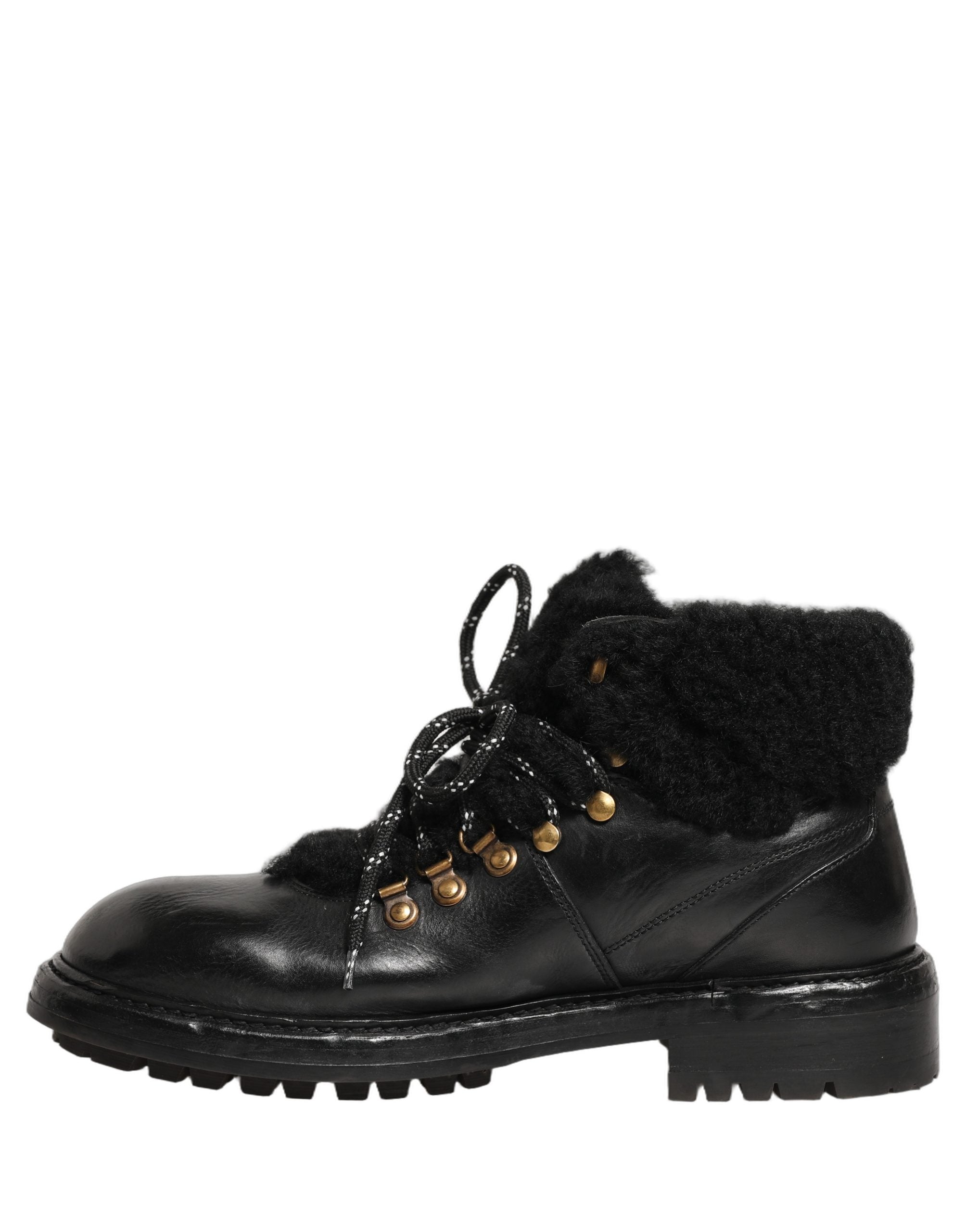 Dolce & Gabbana Schwarze Trekking Pelz Schnürleder Boots Schuhe