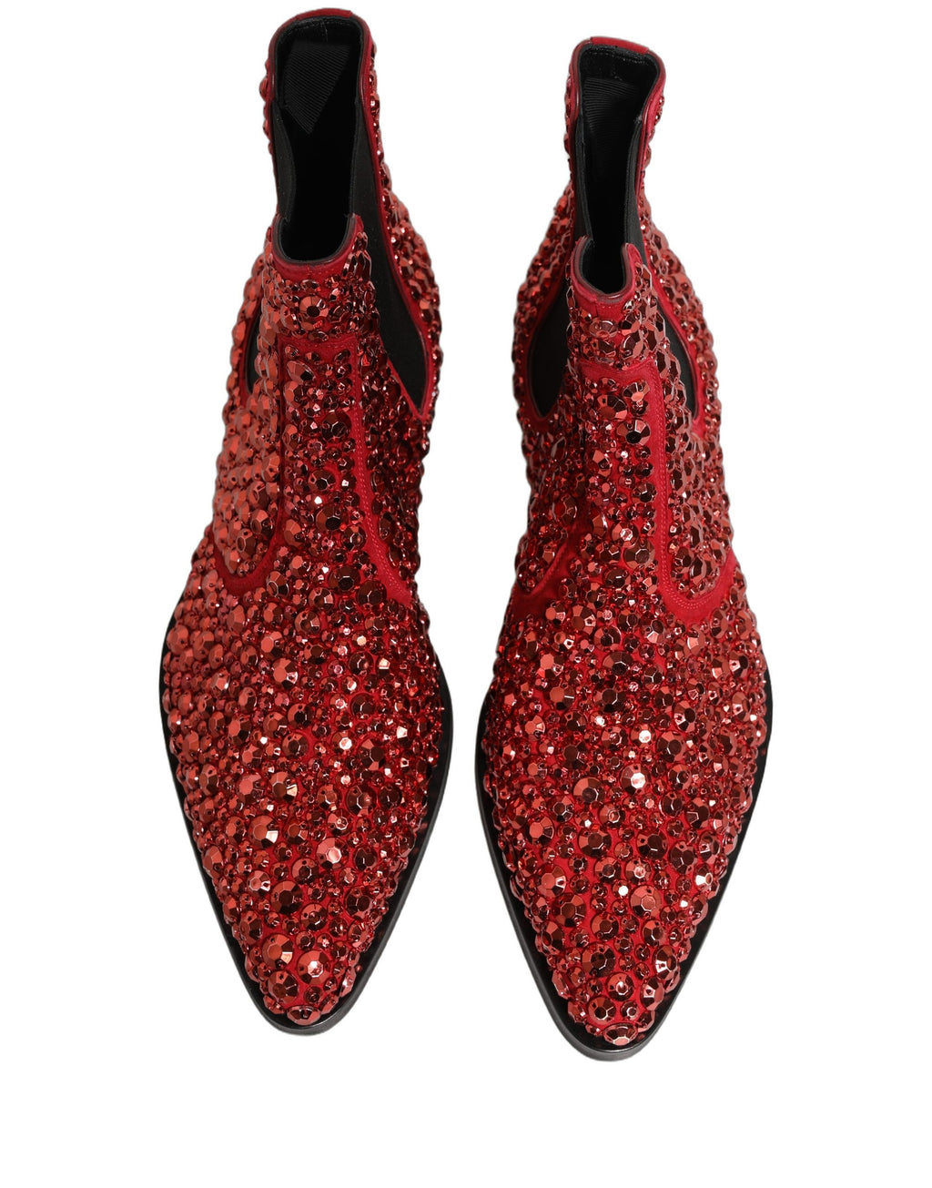 Bottines Chelsea rouges Dolce & Gabbana avec embellissements, en cuir, semelle en caoutchouc, style élégant et sophistiqué.