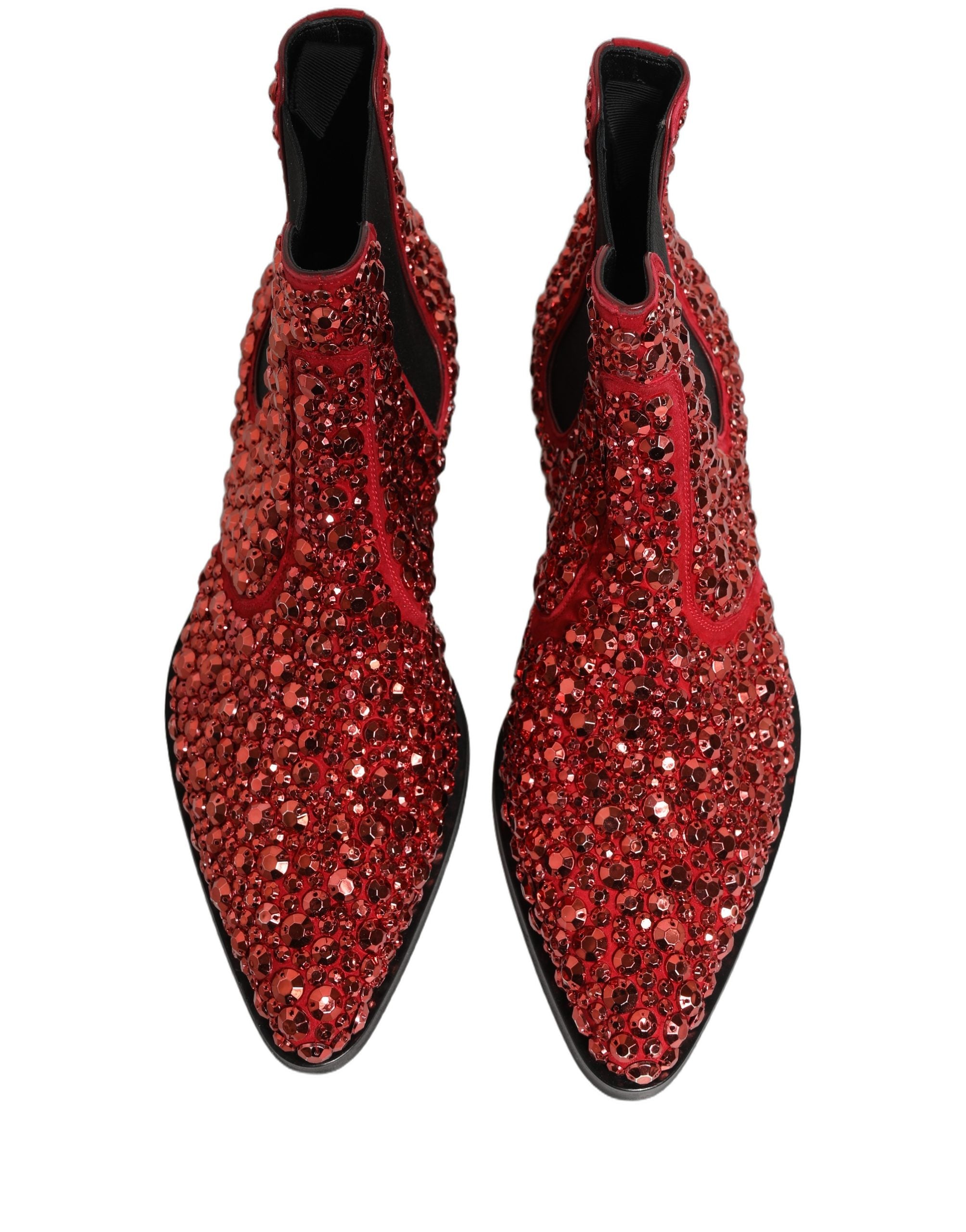 Bottines Chelsea rouges Dolce & Gabbana avec embellissements, en cuir, semelle en caoutchouc, style élégant et sophistiqué.