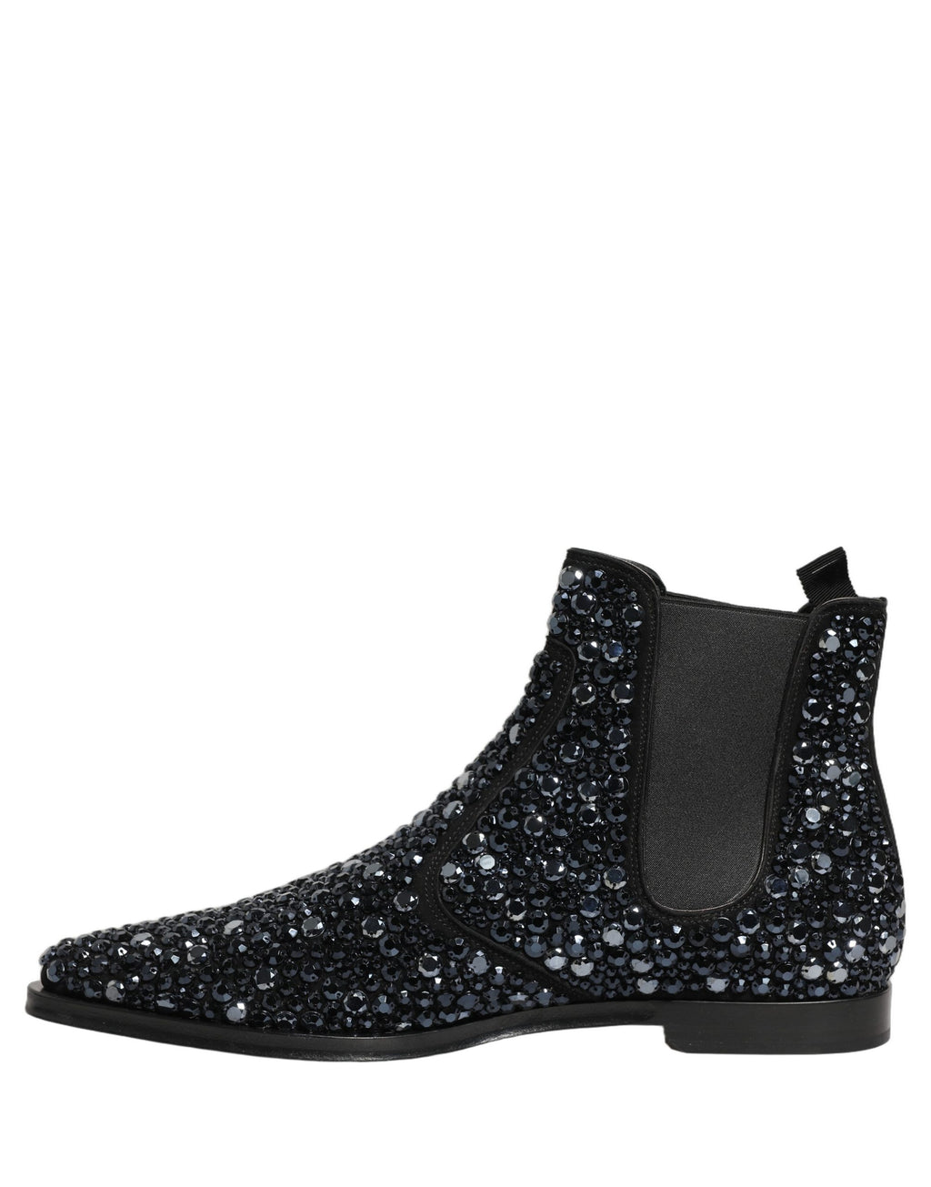Bottes Chelsea noires Dolce & Gabbana avec embellissements brillants et semelle en cuir, chaussures élégantes pour femmes.