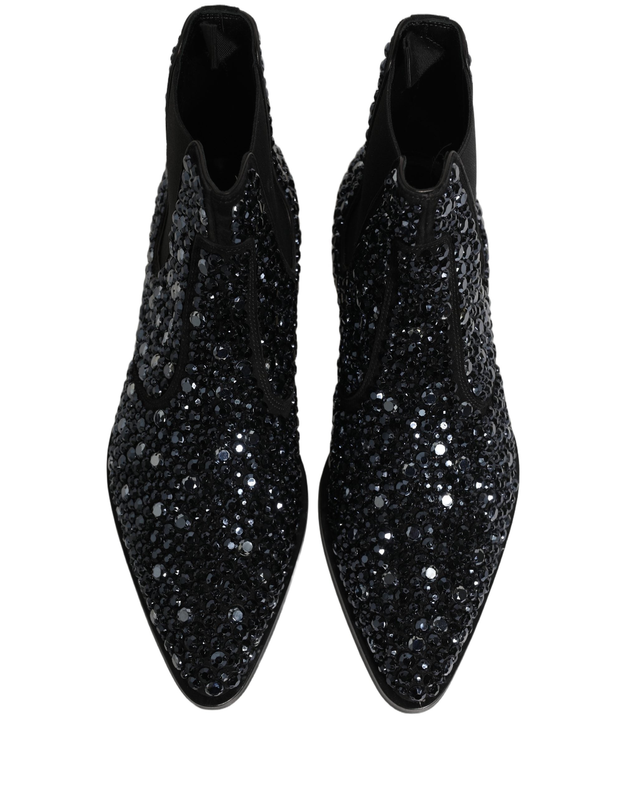 Bottes Chelsea noires Dolce & Gabbana avec embellissements, semelle en caoutchouc et design élégant pour femmes.