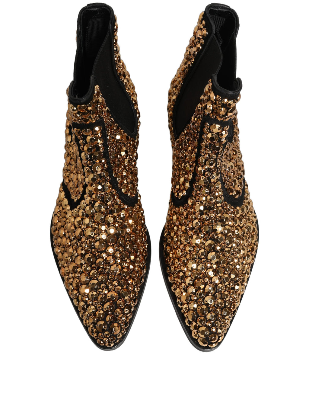 Bottes Chelsea dorées Dolce & Gabbana avec embellissements en or et semelle en cuir, style élégant et tendance.