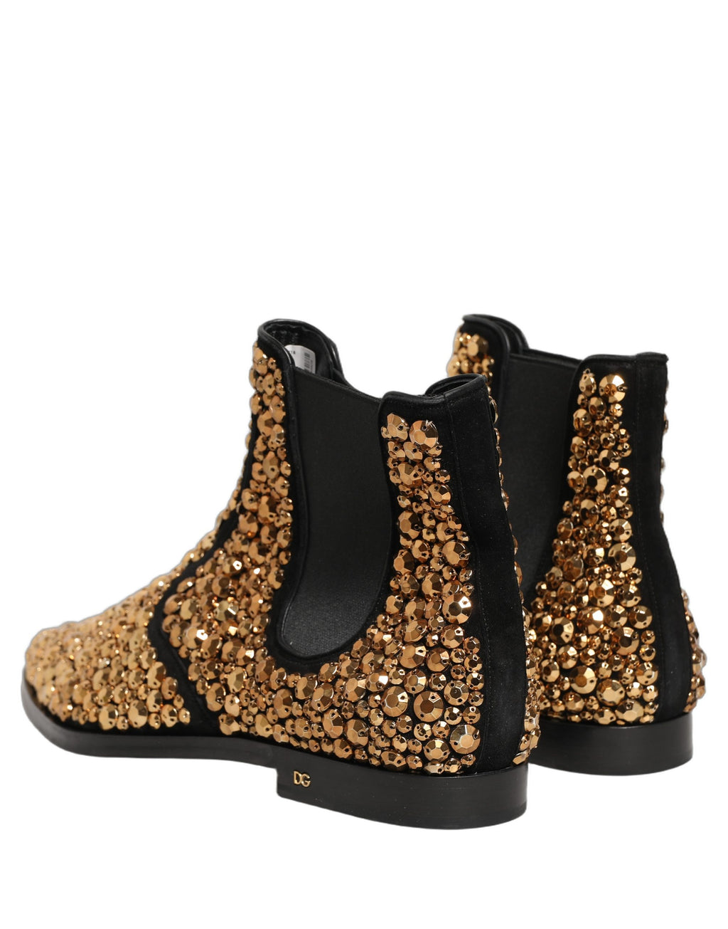 Bottes Chelsea dorées Dolce & Gabbana avec embellissements, chaussures à talons, style élégant et sophistiqué.