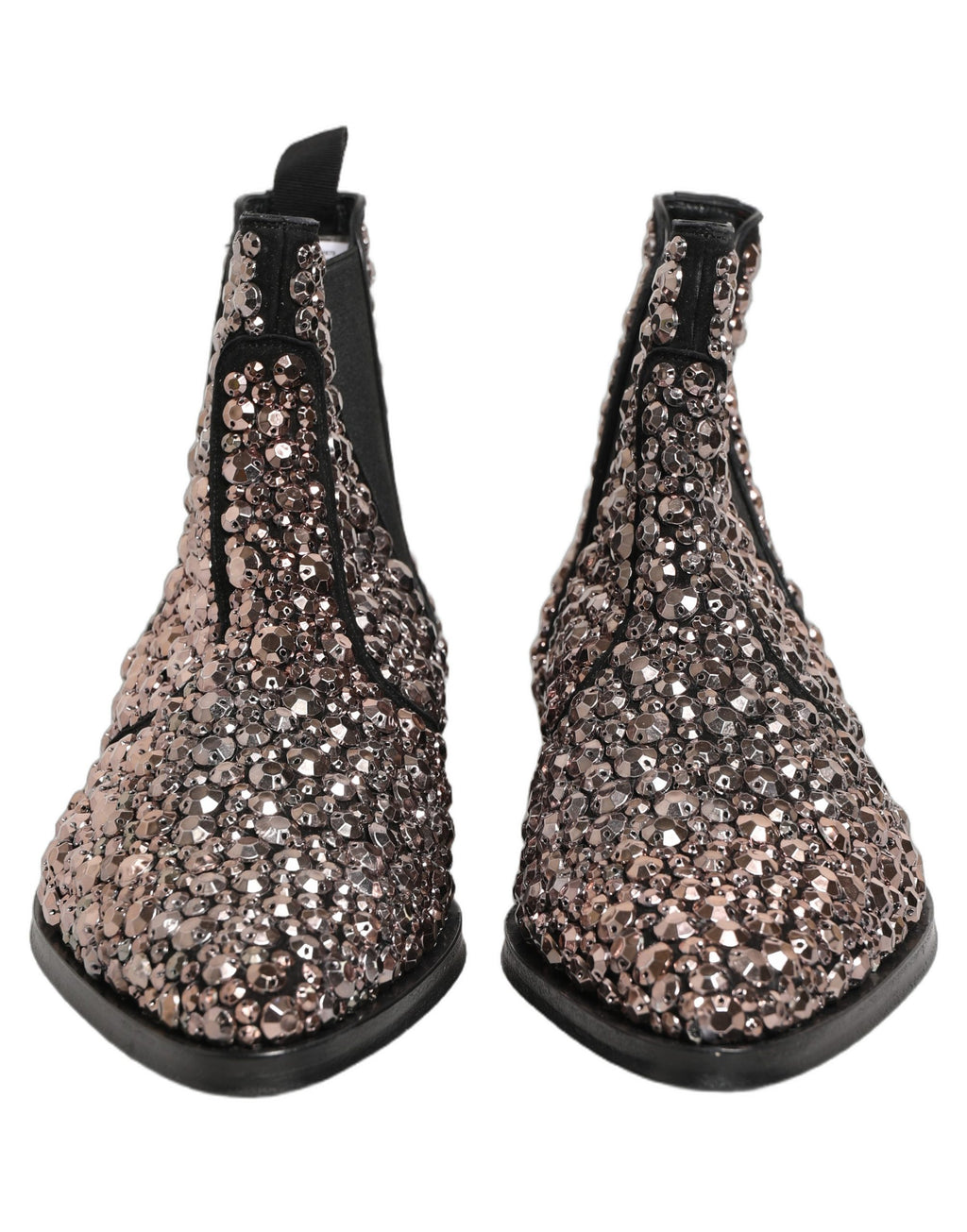 Bottines Chelsea argentées Dolce & Gabbana avec embellissements brillants et semelle en cuir, pour un style élégant.