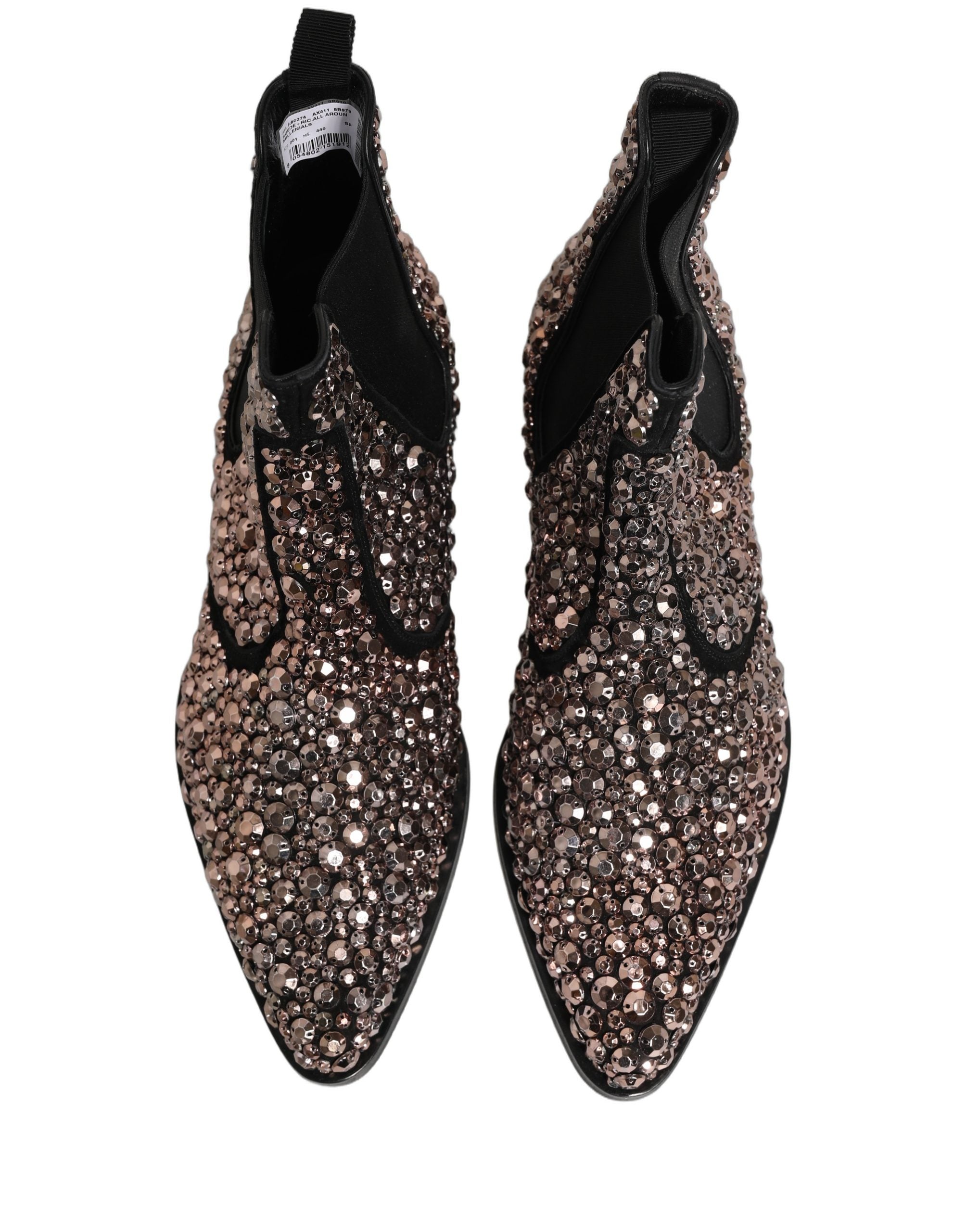 Bottines Chelsea argentées Dolce & Gabbana ornées de embellissements, en cuir avec semelle en caoutchouc.