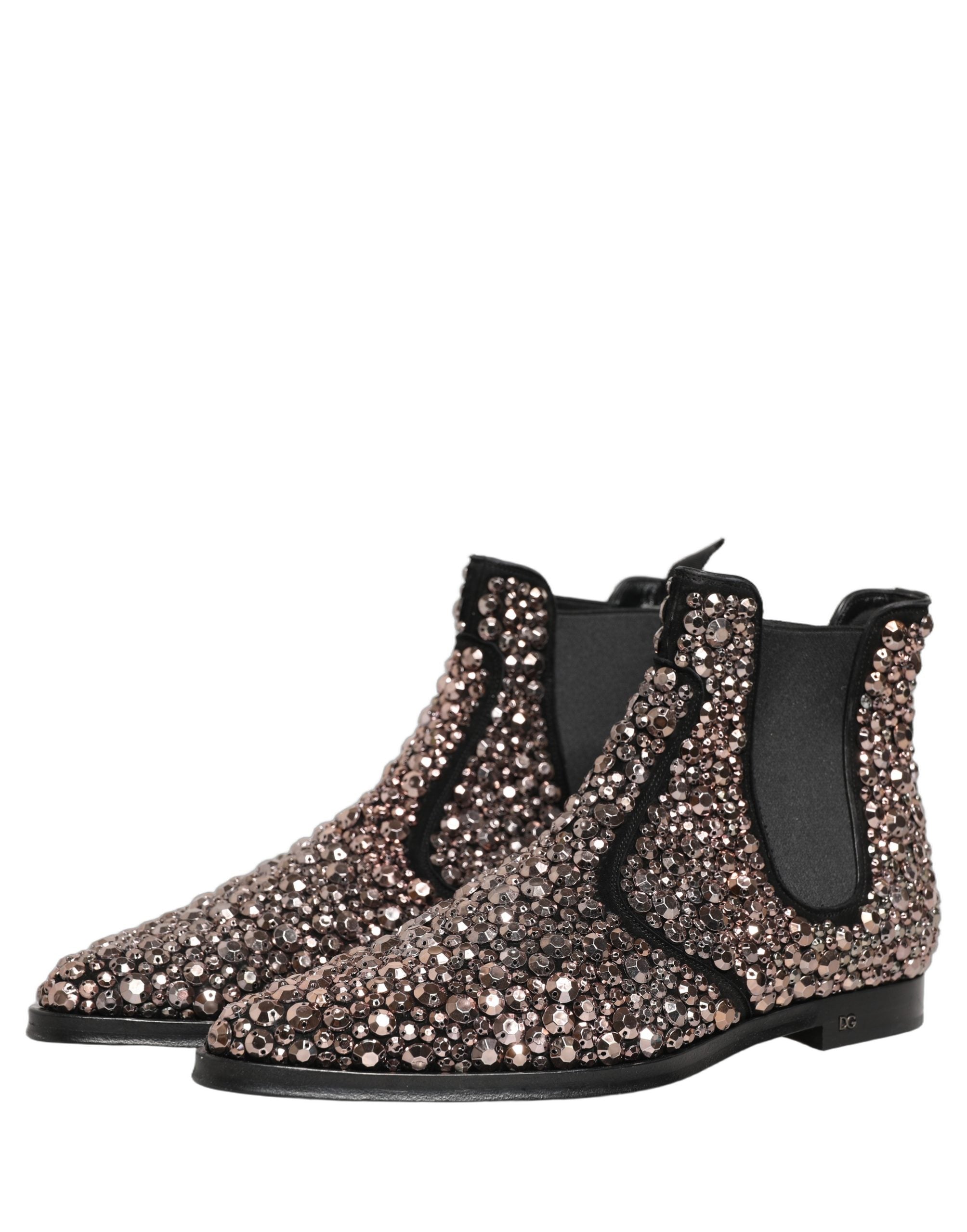 Bottines Chelsea argentées Dolce & Gabbana avec embellissements en métal, semelle en cuir et design élégant pour femme.