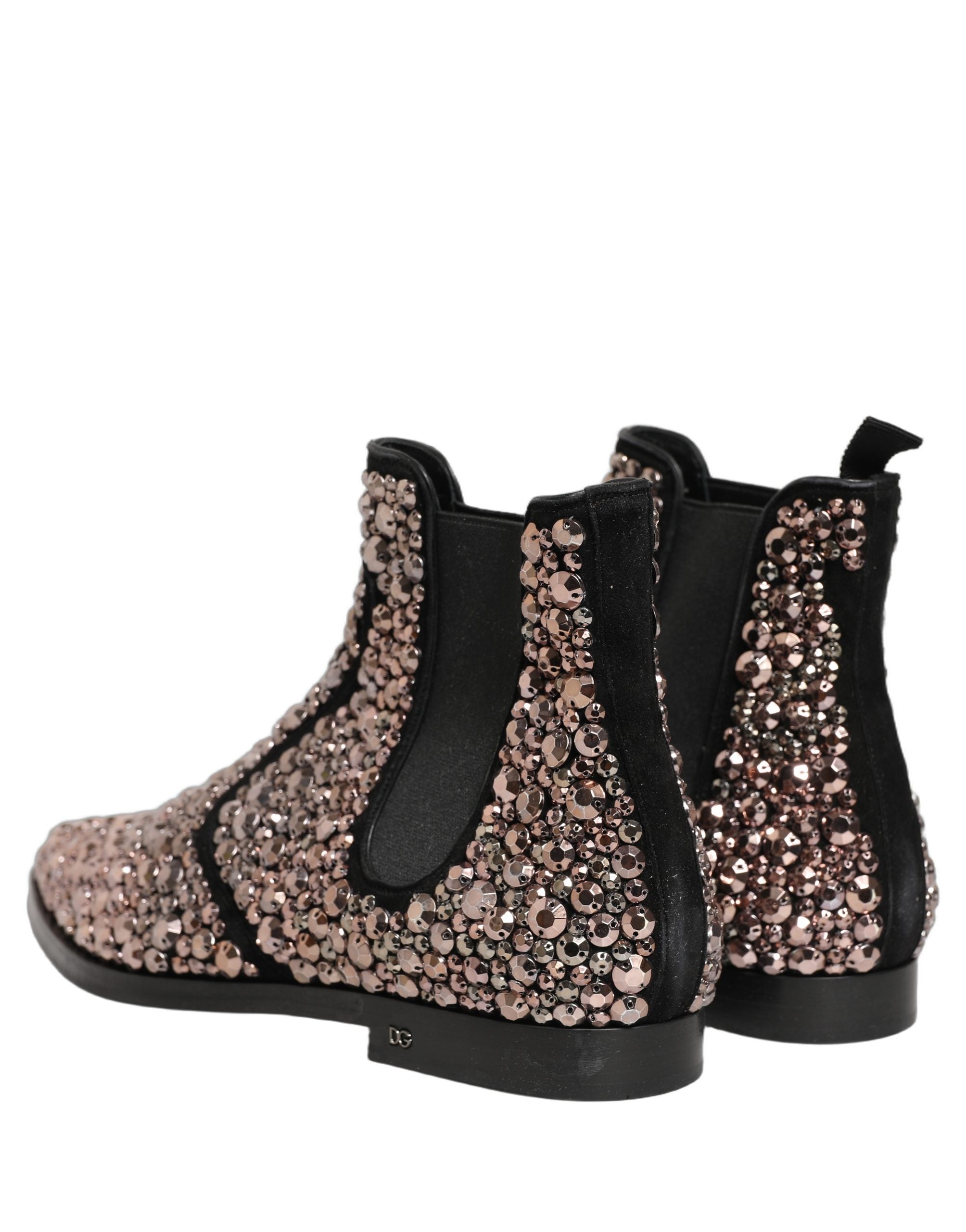 Bottines Chelsea argentées Dolce & Gabbana avec embellissements, semelle en caoutchouc et design élégant pour femmes.