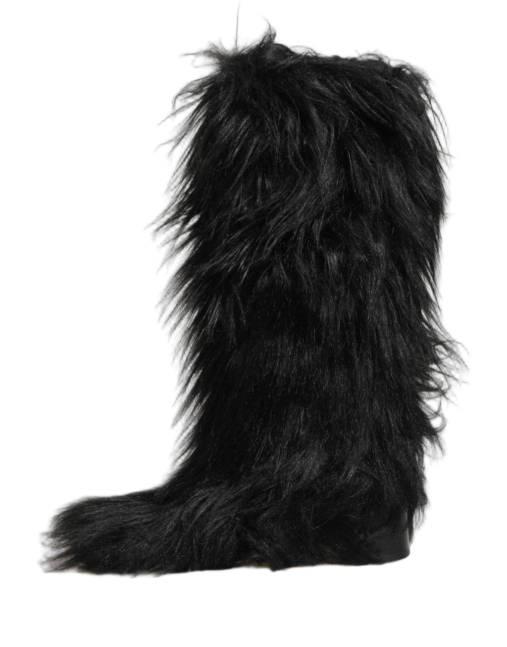 Bottes d'hiver mi-mollet en fausse fourrure noire de Dolce & Gabbana, chaussures élégantes pour le froid.