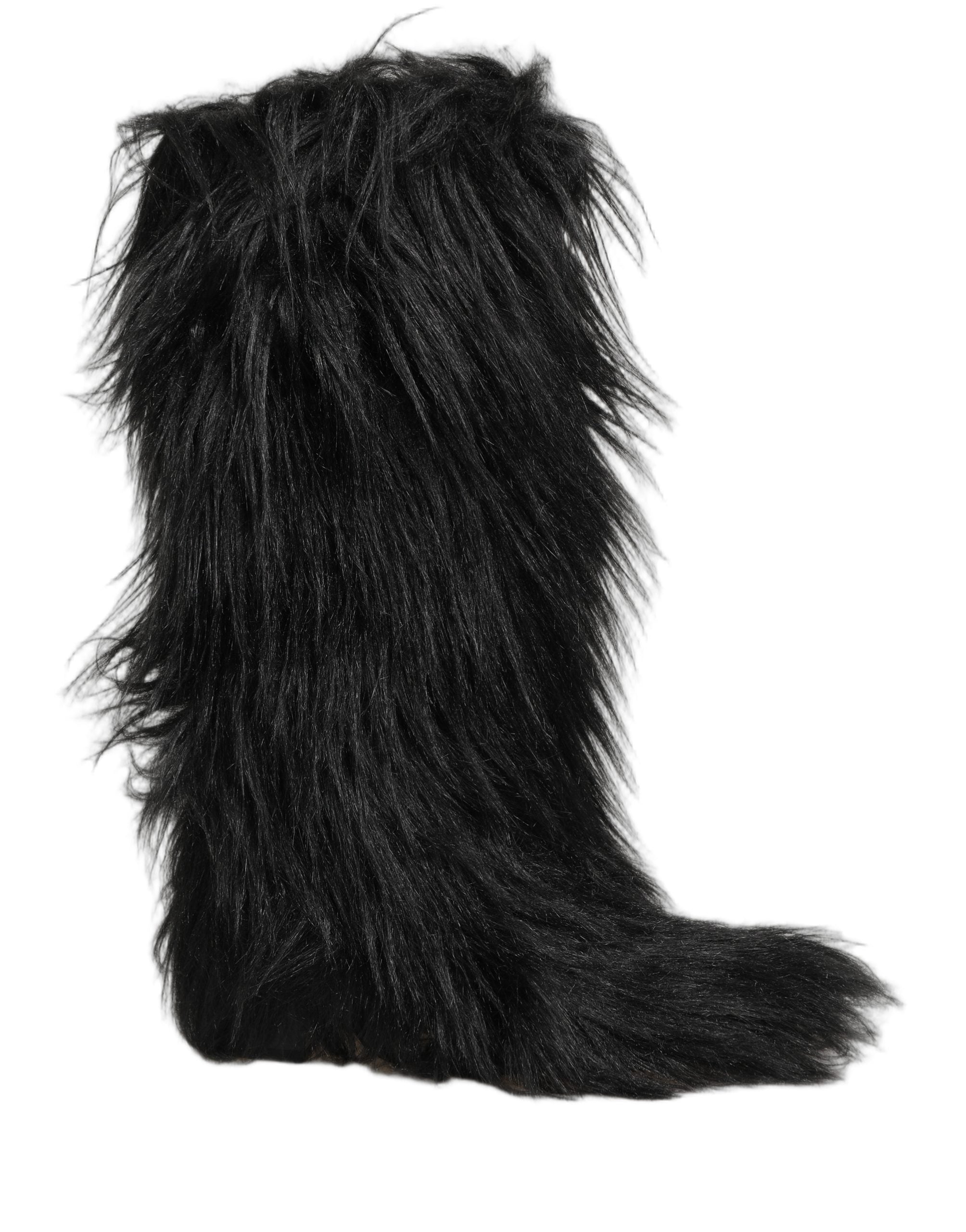 Bottes d'hiver noires en fausse fourrure mi-mollet de Dolce & Gabbana, chaussures élégantes pour le froid.
