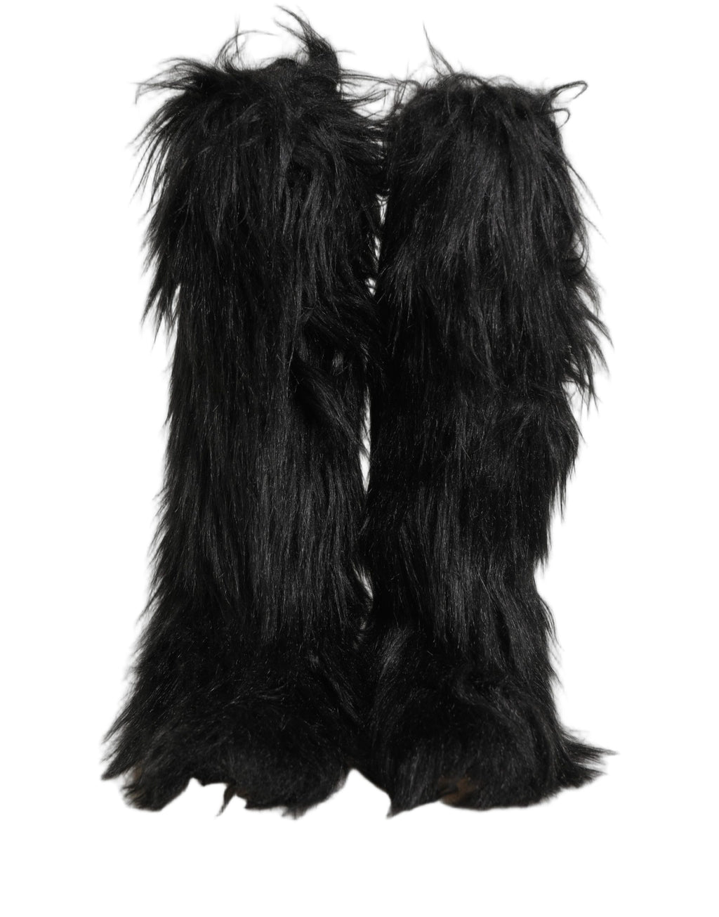 Bottes d'hiver mi-mollet en fausse fourrure noire de Dolce & Gabbana, chaussures élégantes pour la saison froide.