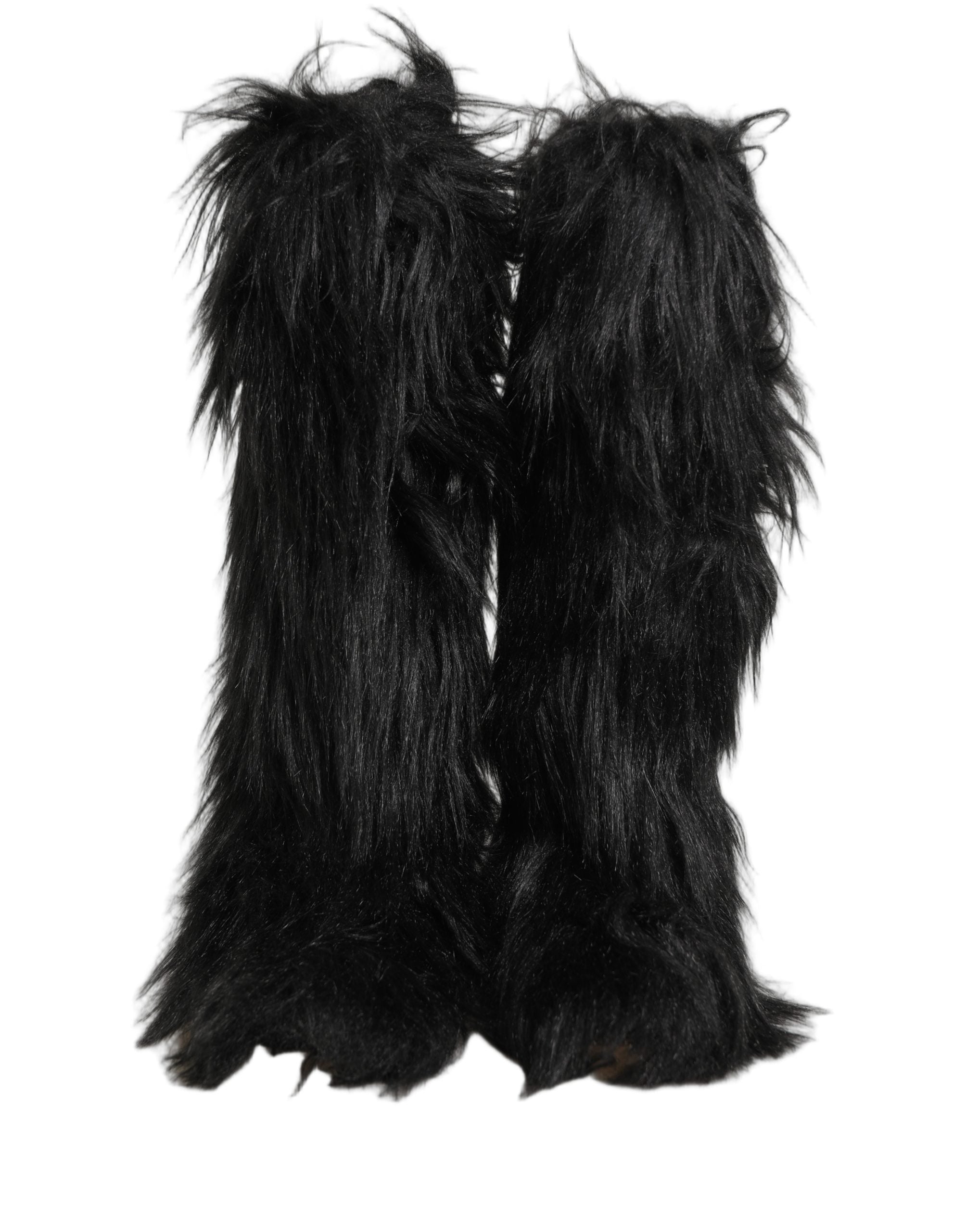 Bottes d'hiver mi-mollet en fausse fourrure noire de Dolce & Gabbana, chaussures élégantes pour la saison froide.