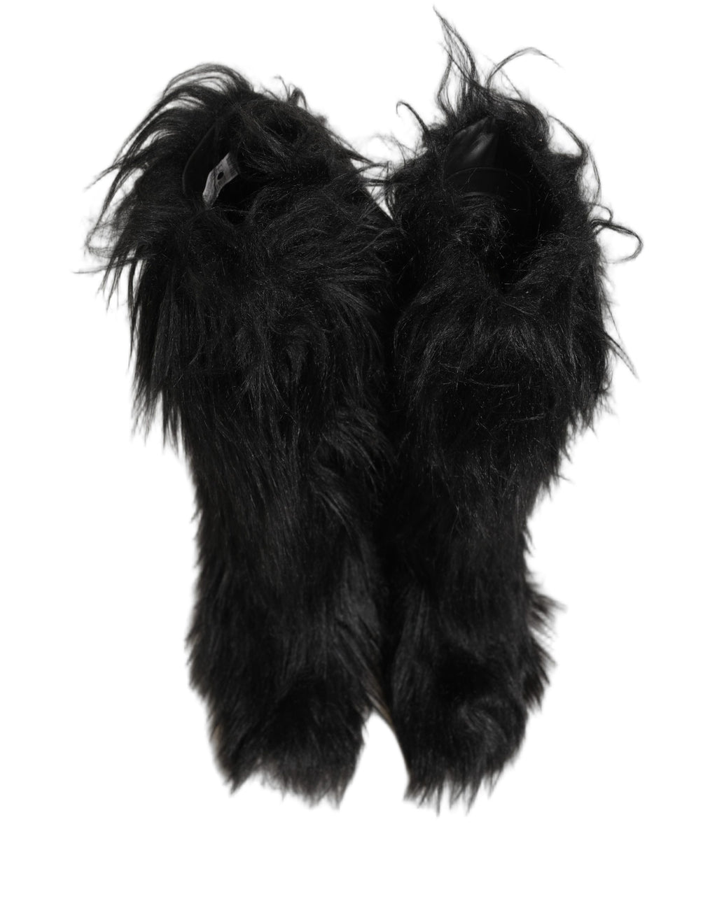 Bottes d'hiver noires en fausse fourrure mi-mollet de Dolce & Gabbana, chaussures élégantes pour l'hiver.