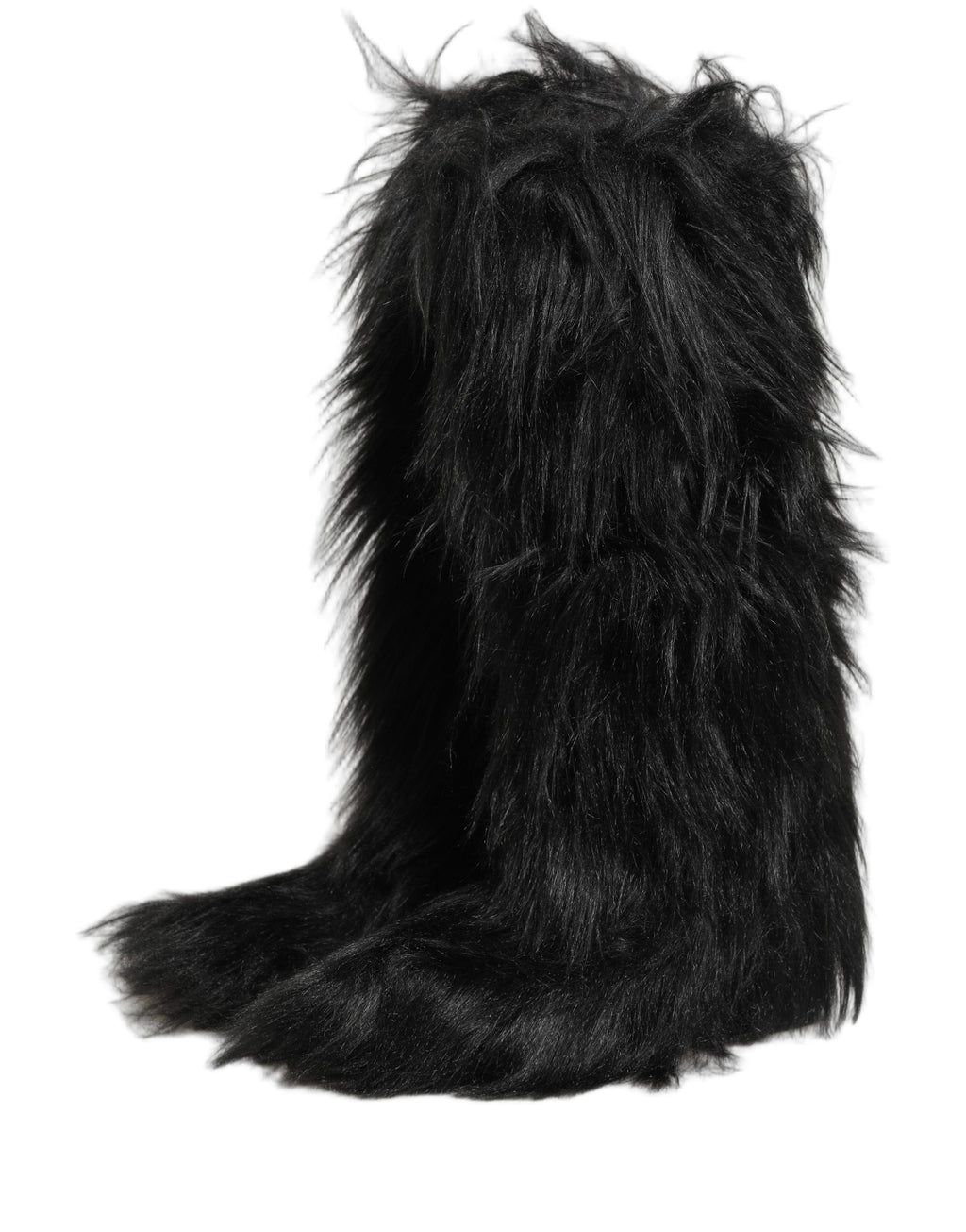 Bottes d'hiver mi-mollet en fausse fourrure noire de Dolce & Gabbana, chaussures élégantes pour la saison froide.