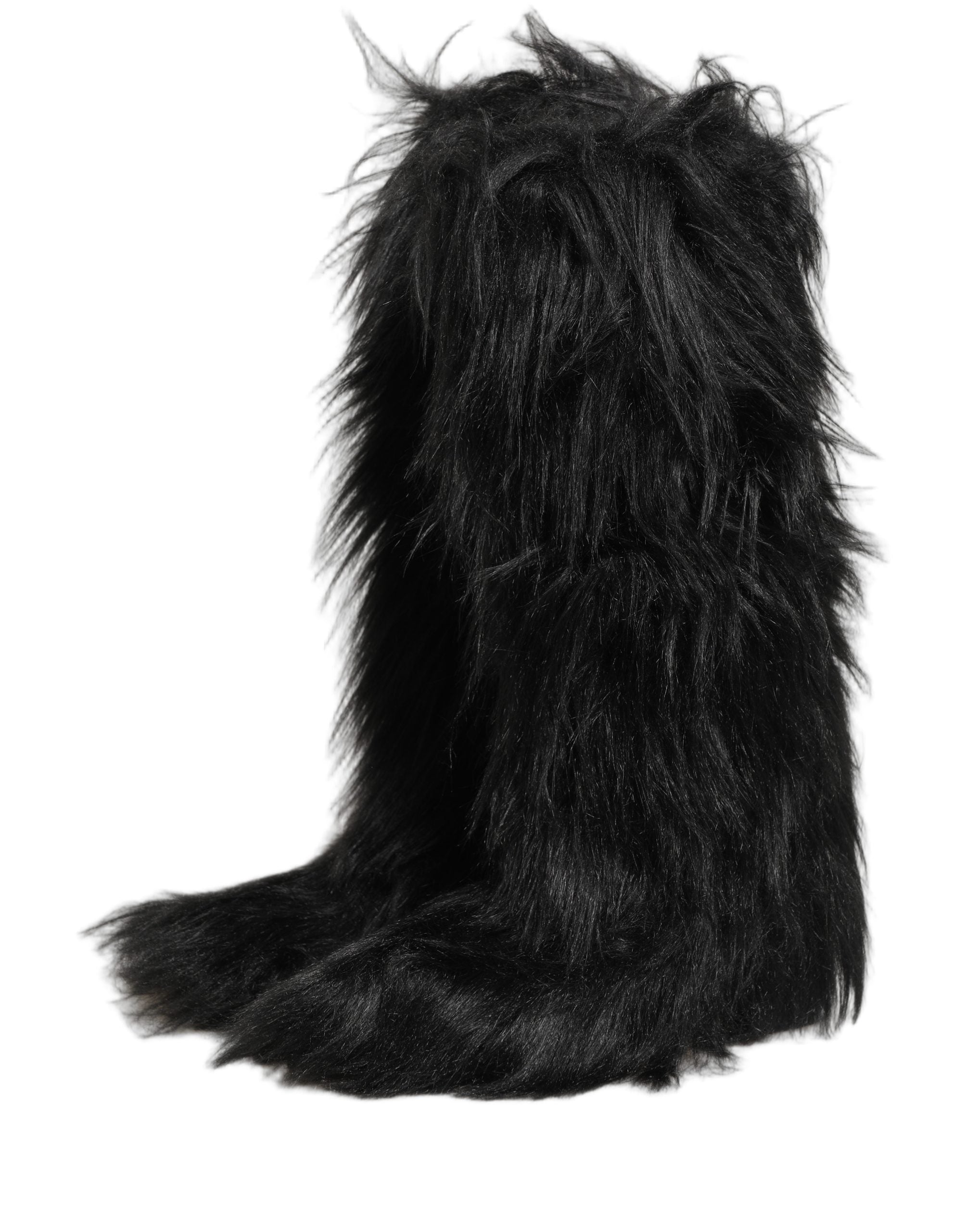 Bottes d'hiver mi-mollet en fausse fourrure noire de Dolce & Gabbana, chaussures élégantes pour la saison froide.