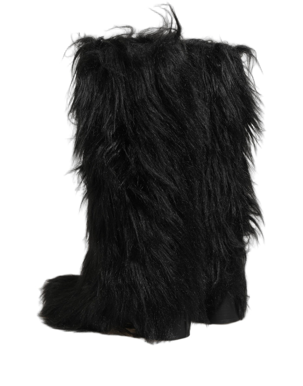 Bottes d'hiver en fausse fourrure noire de mi-mollet de Dolce & Gabbana, chaussures chaudes et élégantes pour l'hiver.