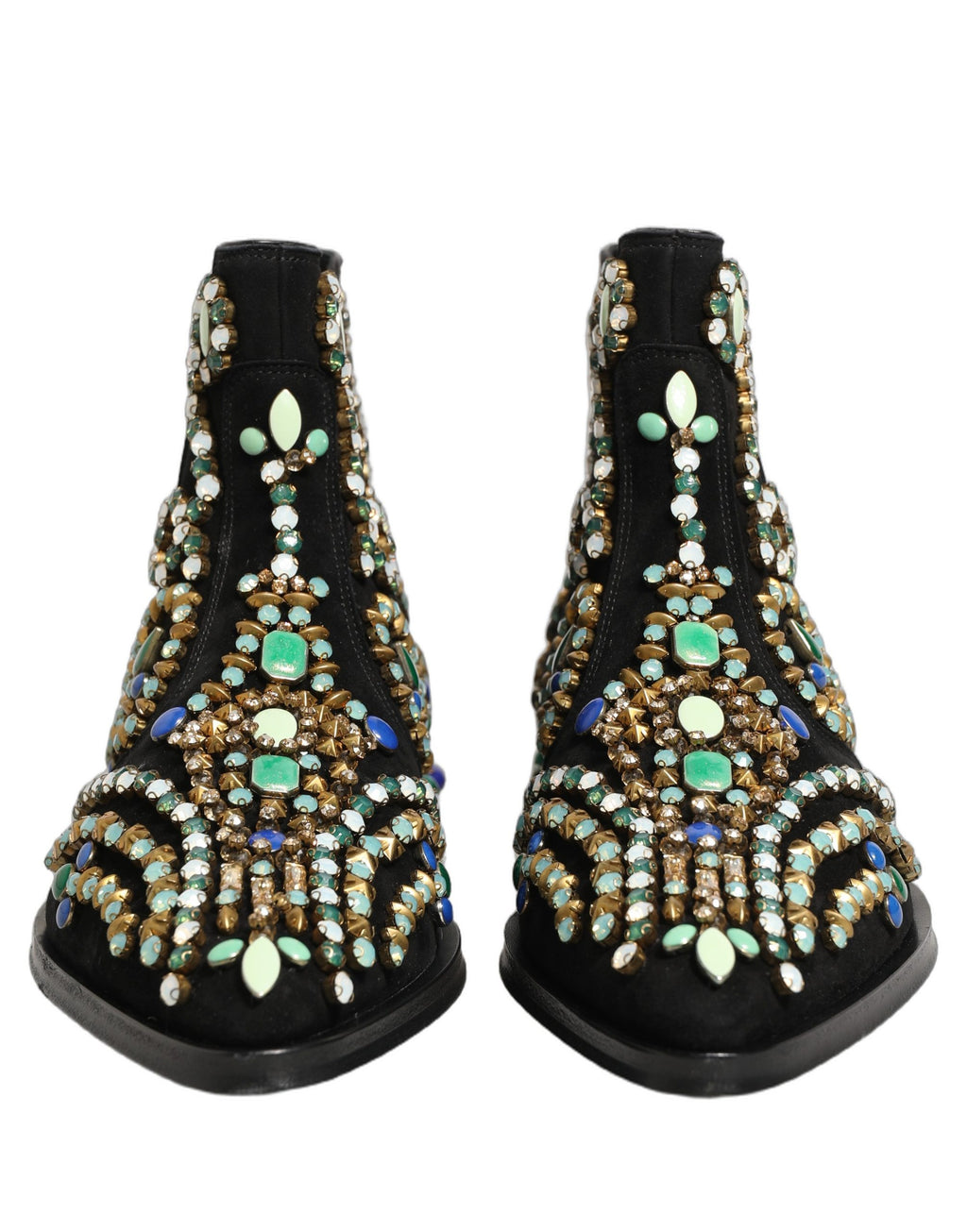 Bottes Chelsea noires Dolce & Gabbana avec embellissements, chaussures élégantes pour femme, semelle en cuir et design sophistiqué.